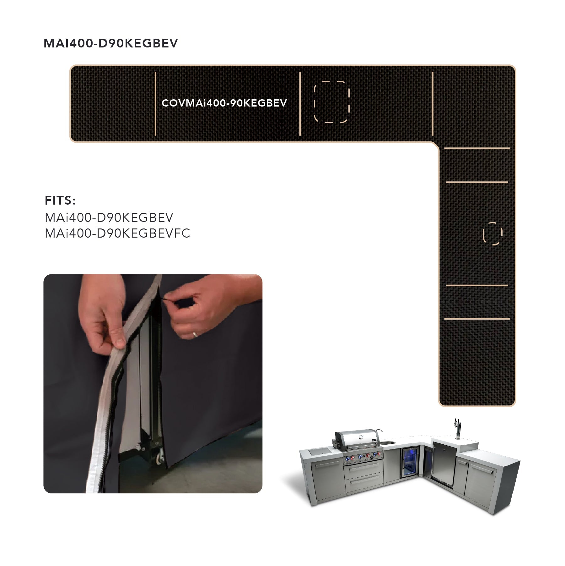 Cover for 400  Island with a 90 Degree Corner, Kegerator and Beverage Center - Wheatland Fireplace