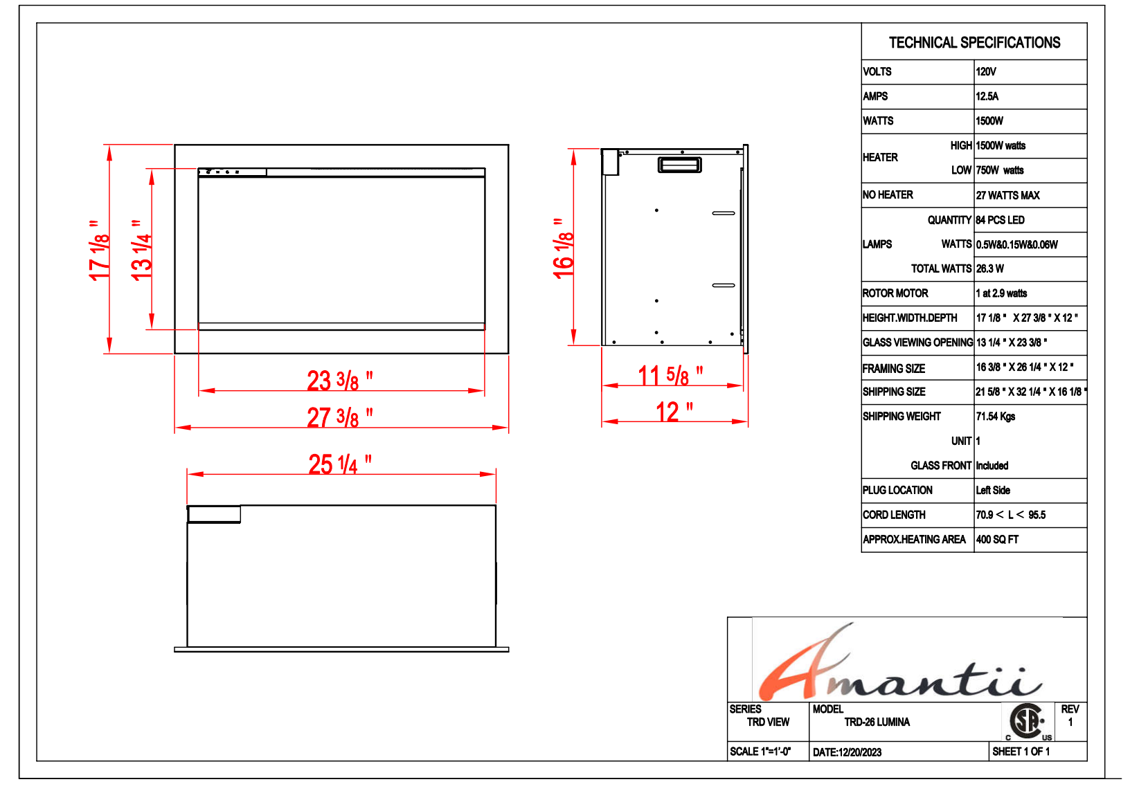 Traditional Lumina 26-Inch Built-In Indoor/Outdoor Smart Electric Firebox Insert - Wheatland Fireplace