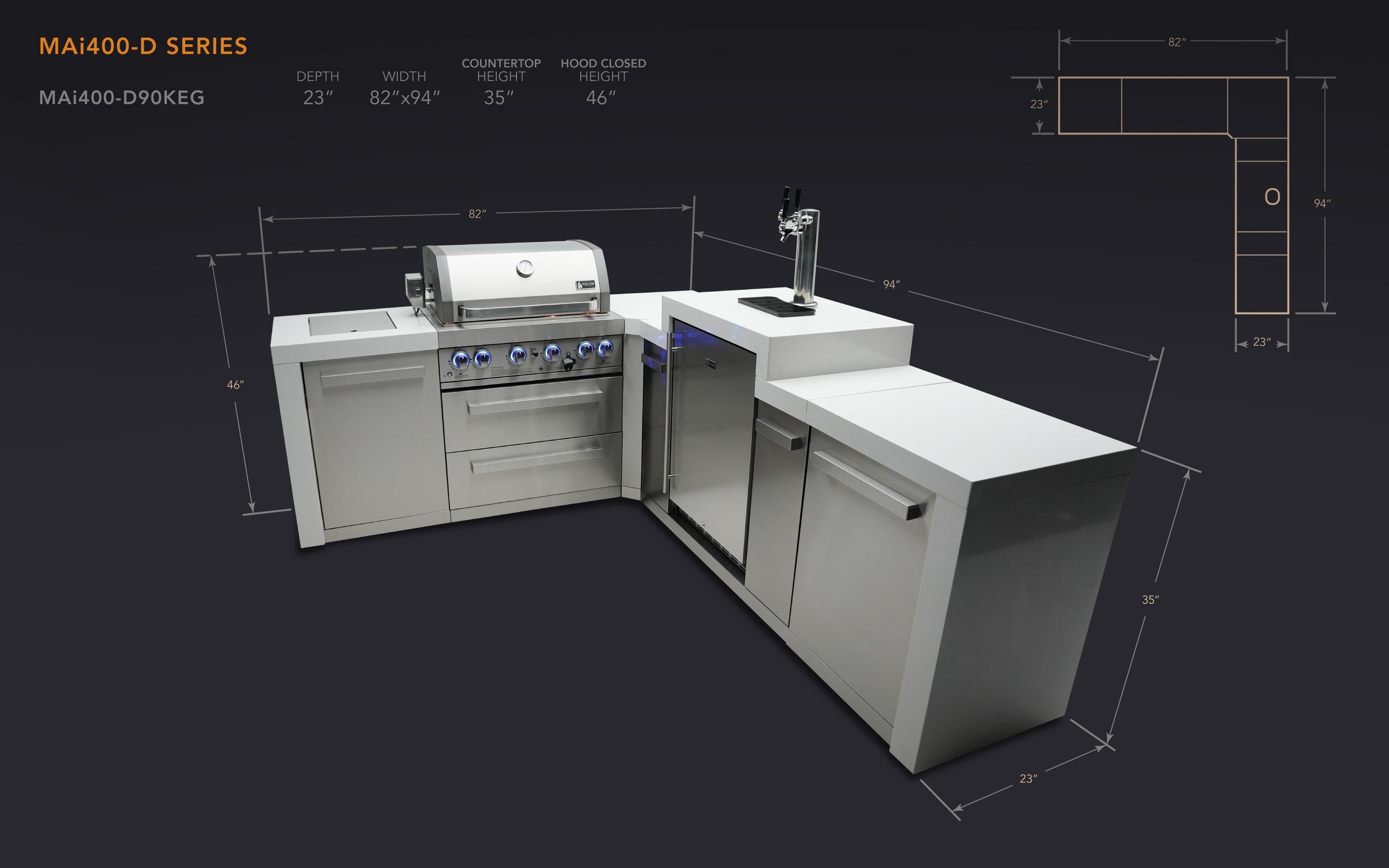 Mont Alpi 400 Deluxe Island with a 90 Degree Corner and Kegerator - Wheatland Fireplace
