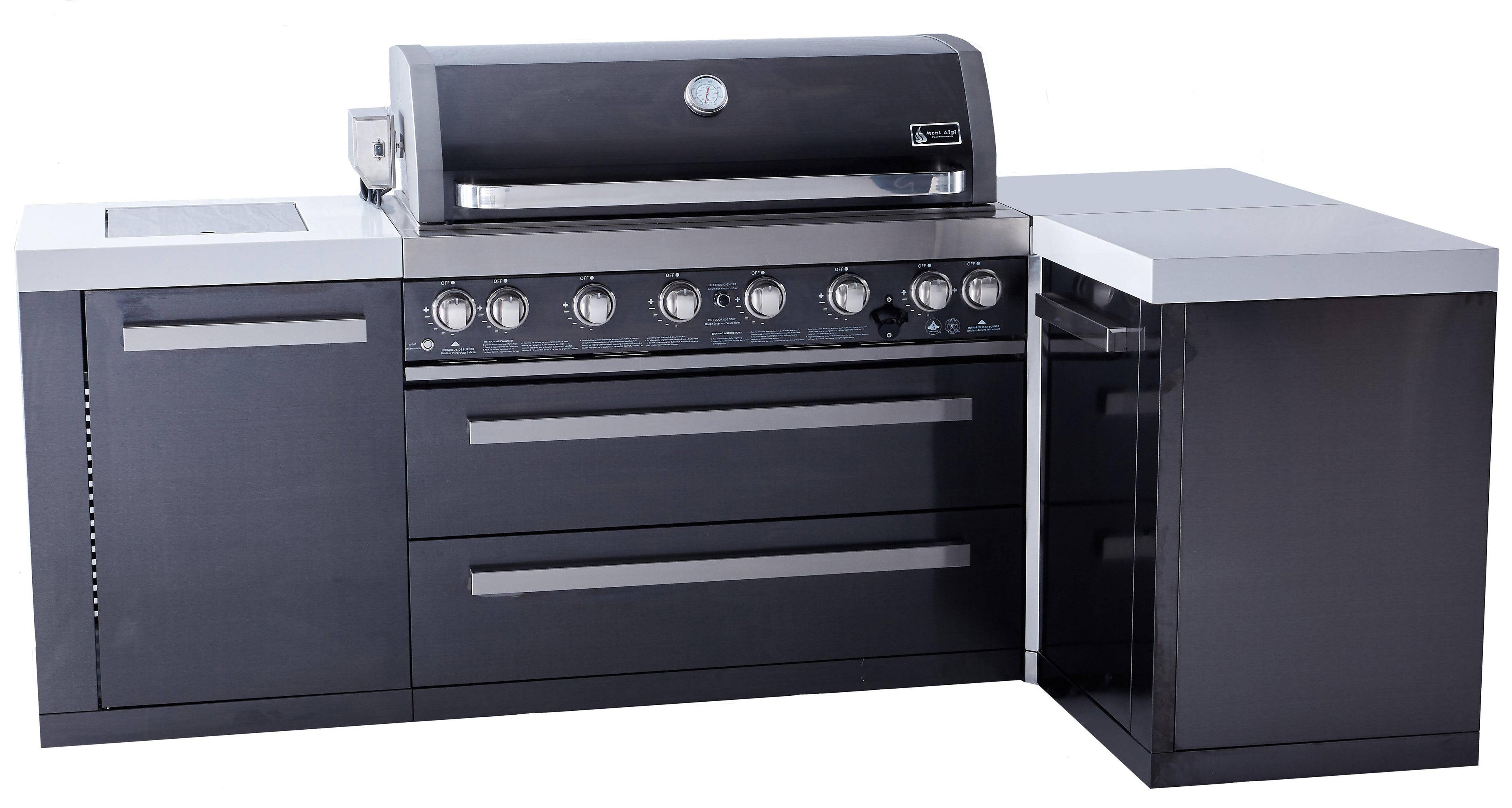 Mont Alpi 805 Black Stainless Steel Island with a 90 Degree Corner - Wheatland Fireplace
