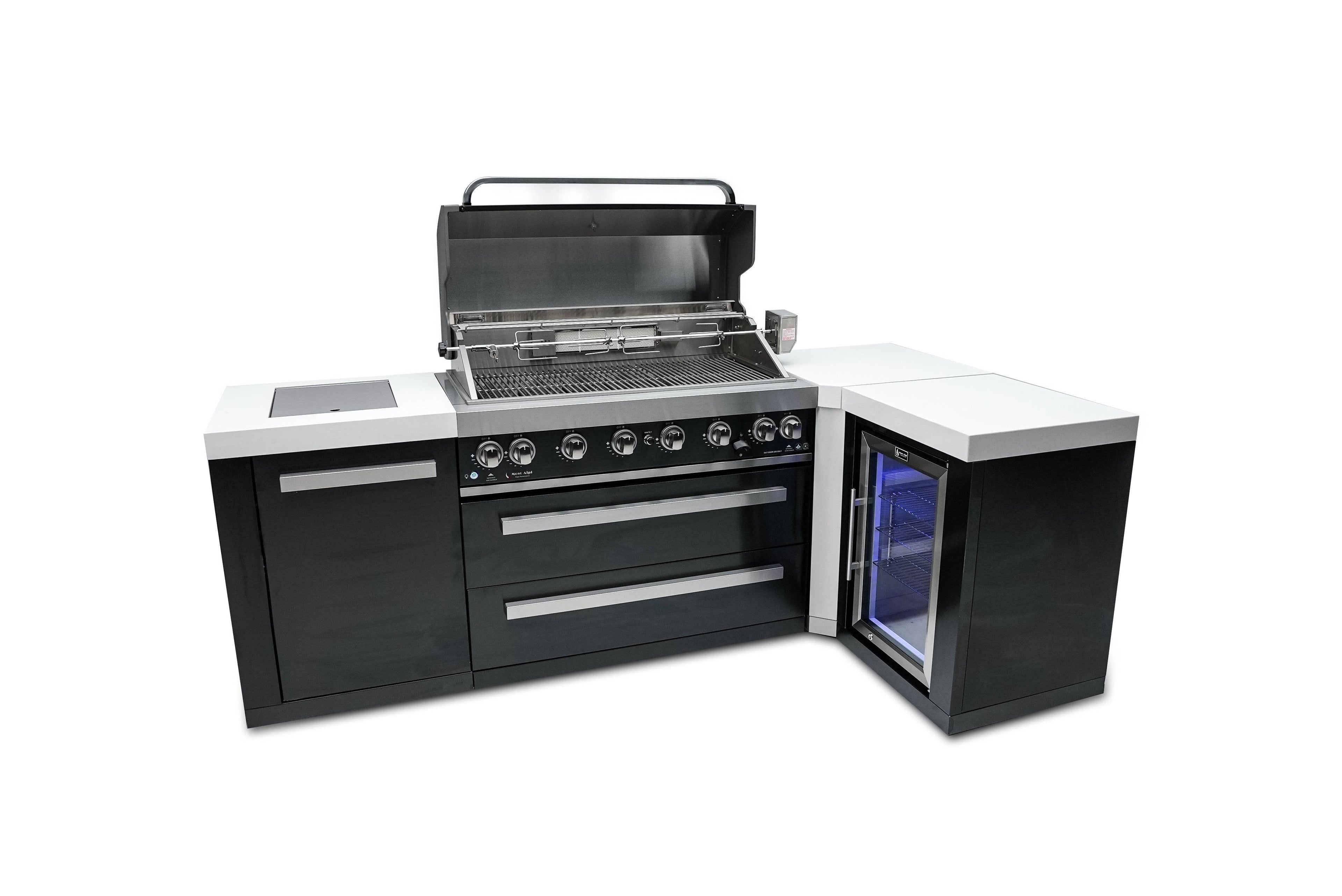 Mont Alpi 805 Black Stainless Steel Island with a 90 Degree Corner and a Fridge Cabinet - Wheatland Fireplace