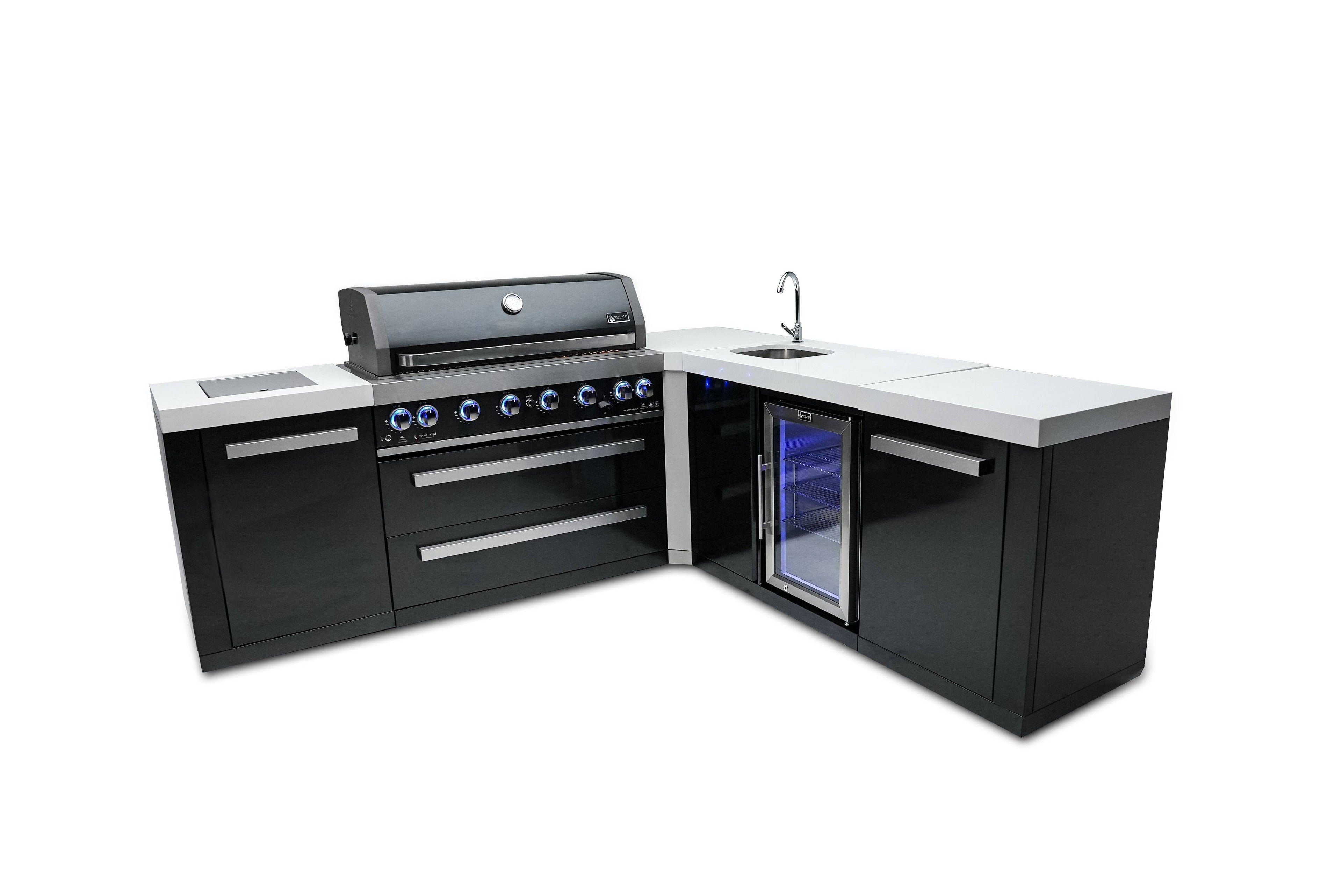 Mont Alpi 805 Black Stainless Steel Island with a 90 Degree Corner and Beverage Center - Wheatland Fireplace