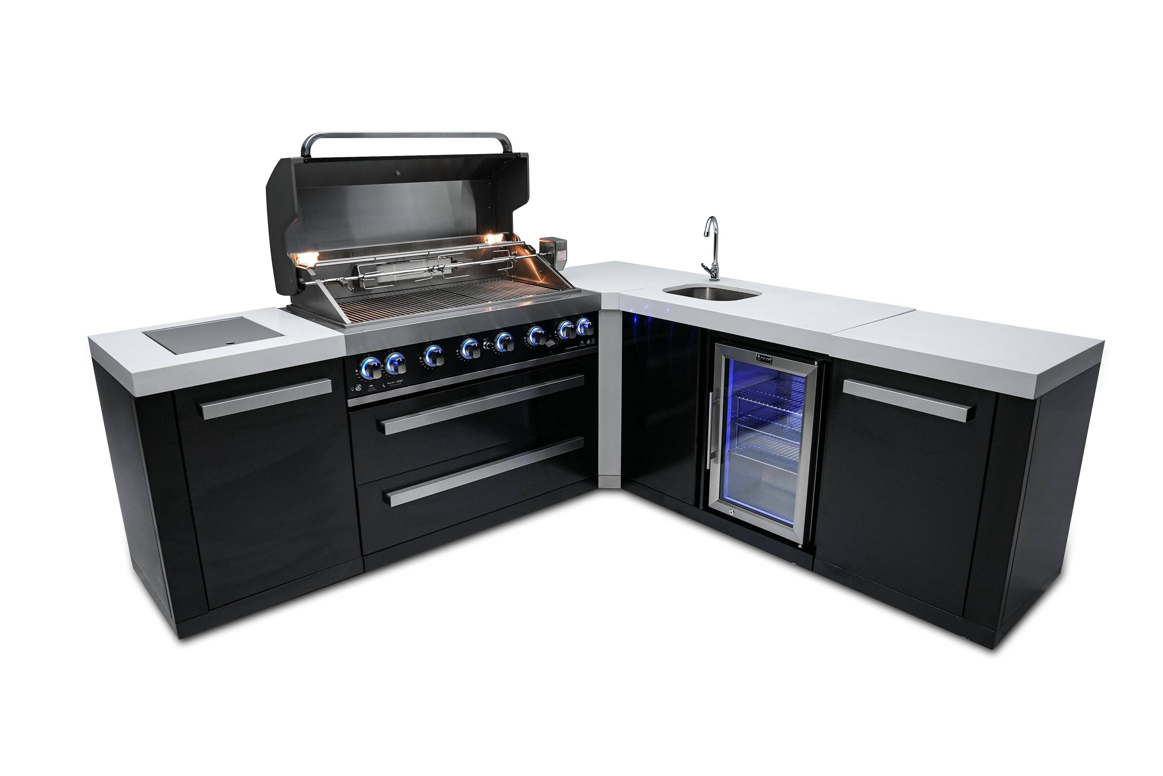 Mont Alpi 805 Black Stainless Steel Island with a 90 Degree Corner and Beverage Center - Wheatland Fireplace