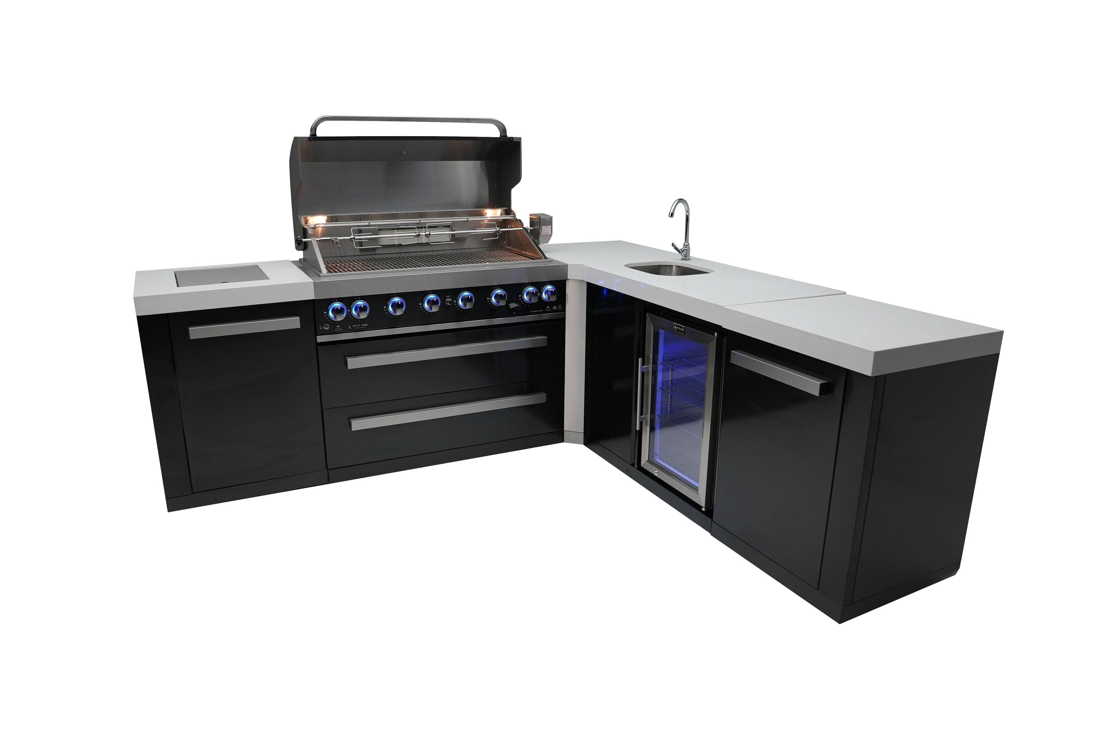 Mont Alpi 805 Black Stainless Steel Island with a 90 Degree Corner and Beverage Center - Wheatland Fireplace