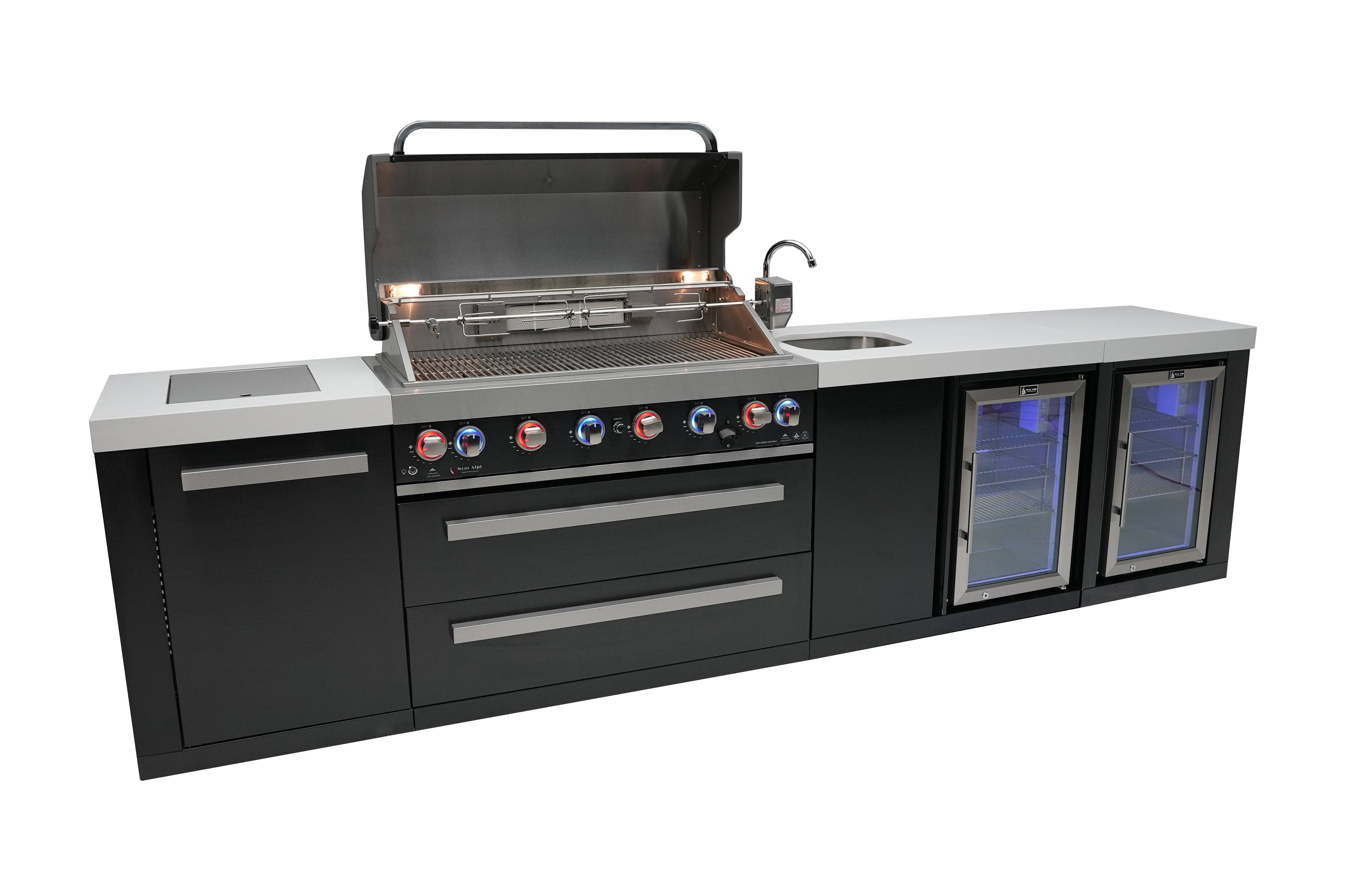 Mont Alpi 805 Black Stainless Steel Island with a Beverage Center and Fridge Cabinet - Wheatland Fireplace