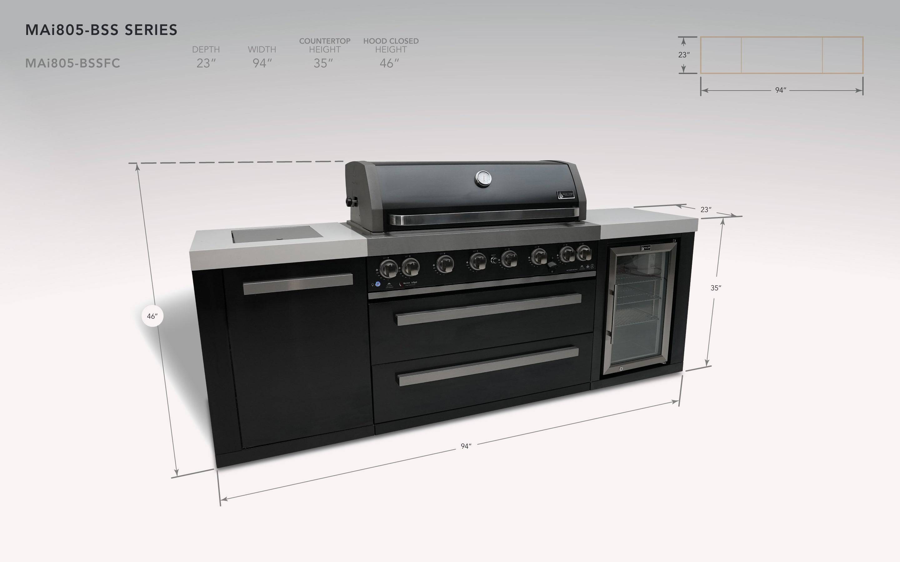 Mont Alpi 805 Black Stainless Steel Island with a Fridge Cabinet - Wheatland Fireplace