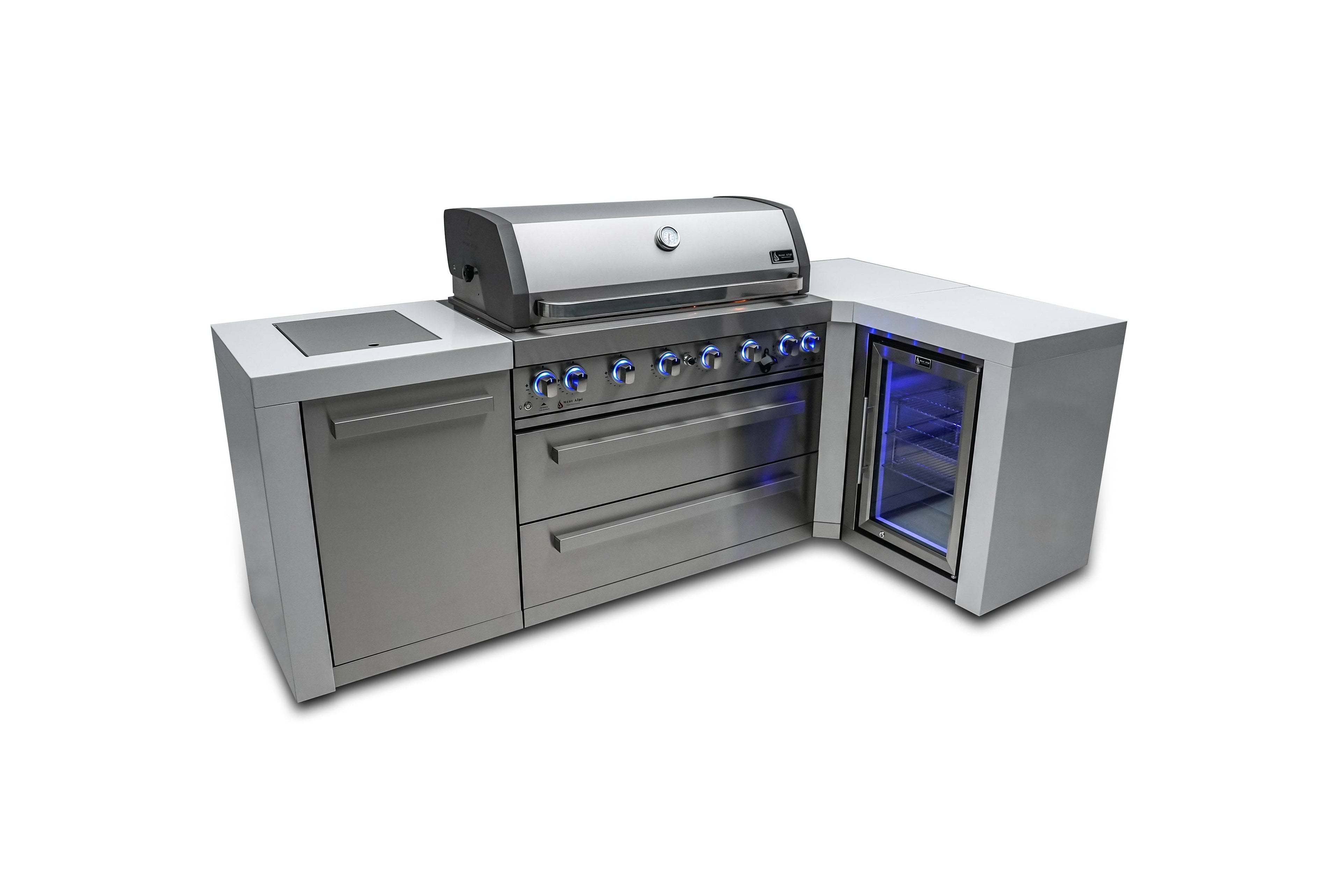 Mont Alpi 805 Deluxe Island with a 90 Degree Corner and a Fridge Cabinet - Wheatland Fireplace