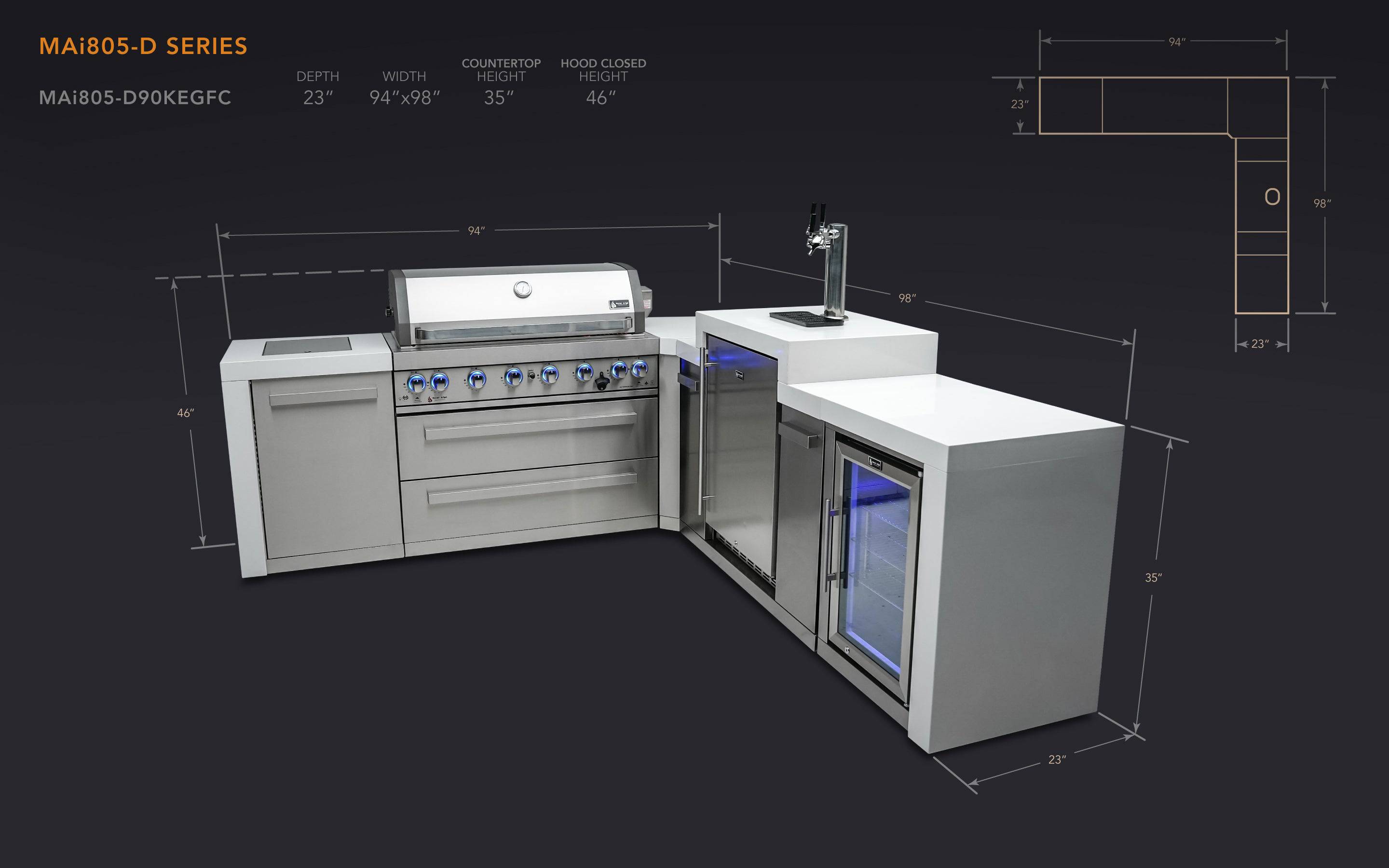 Mont Alpi 805 Deluxe Island with a 90 Degree Corner, Kegerator and Fridge Cabinet - Wheatland Fireplace
