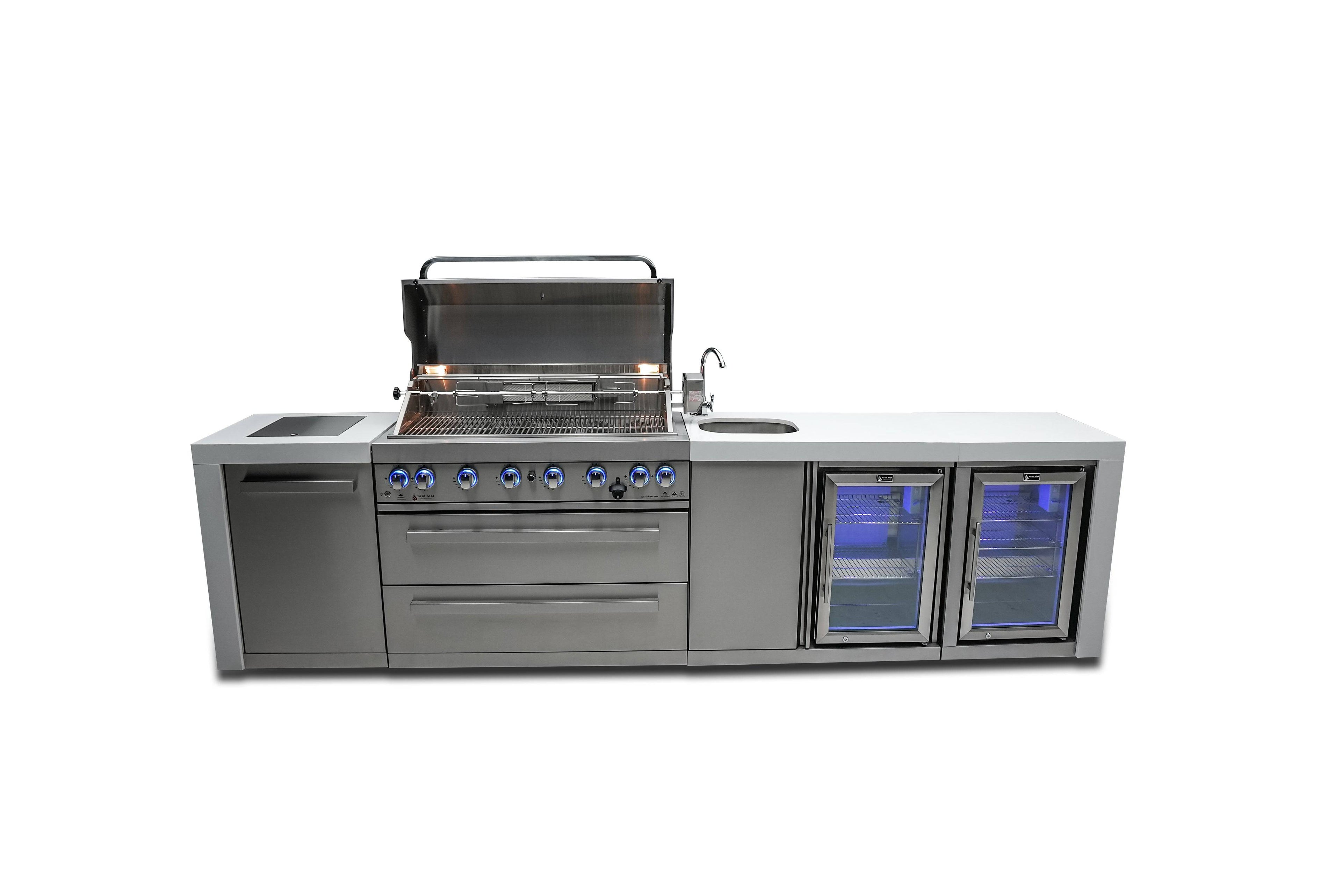 Mont Alpi 805 Deluxe Island with a Beverage Center and Fridge Cabinet - Wheatland Fireplace