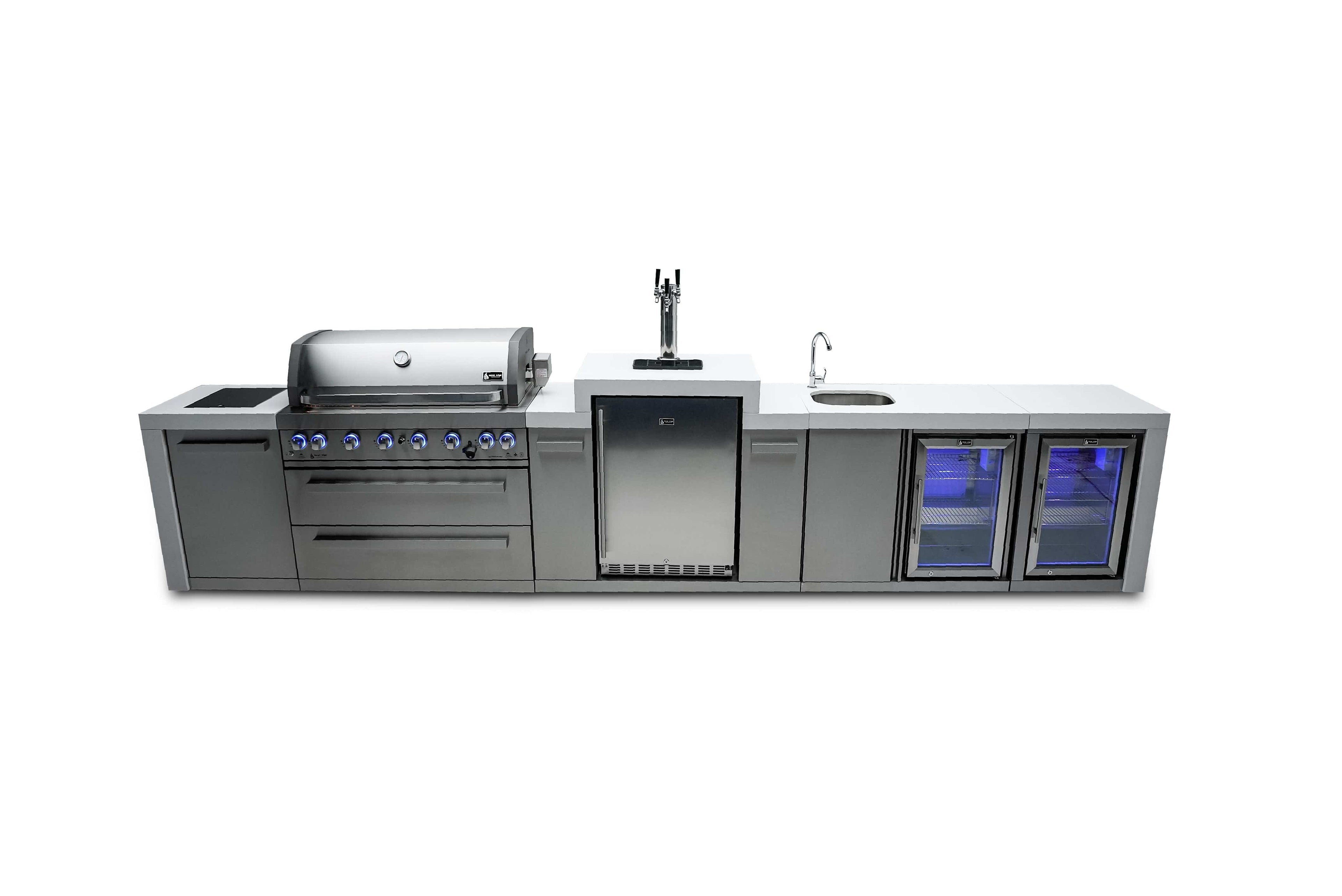 Mont Alpi 805 Deluxe Island with a Kegerator, Beverage Center and Fridge Cabinet - Wheatland Fireplace