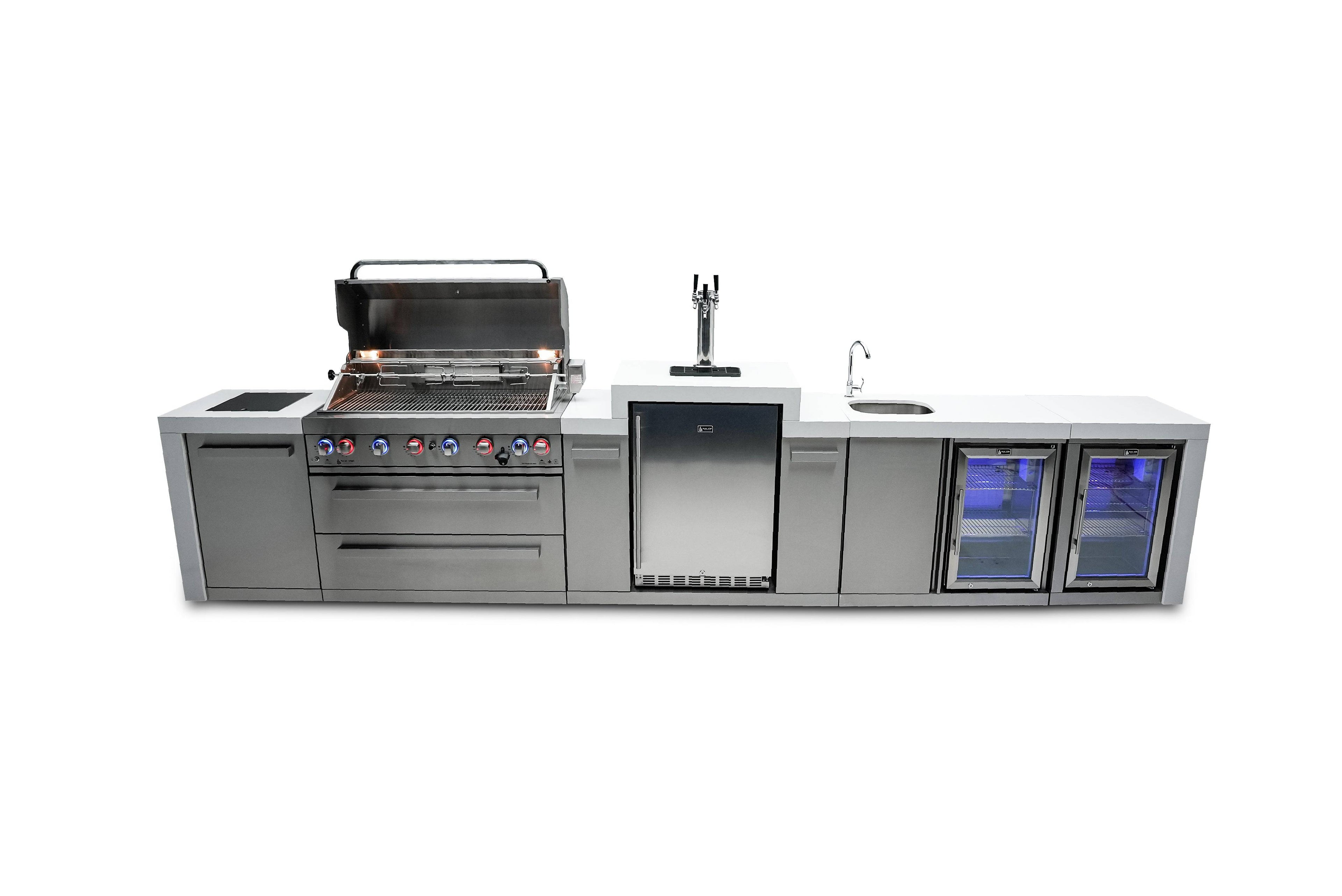 Mont Alpi 805 Deluxe Island with a Kegerator, Beverage Center and Fridge Cabinet - Wheatland Fireplace