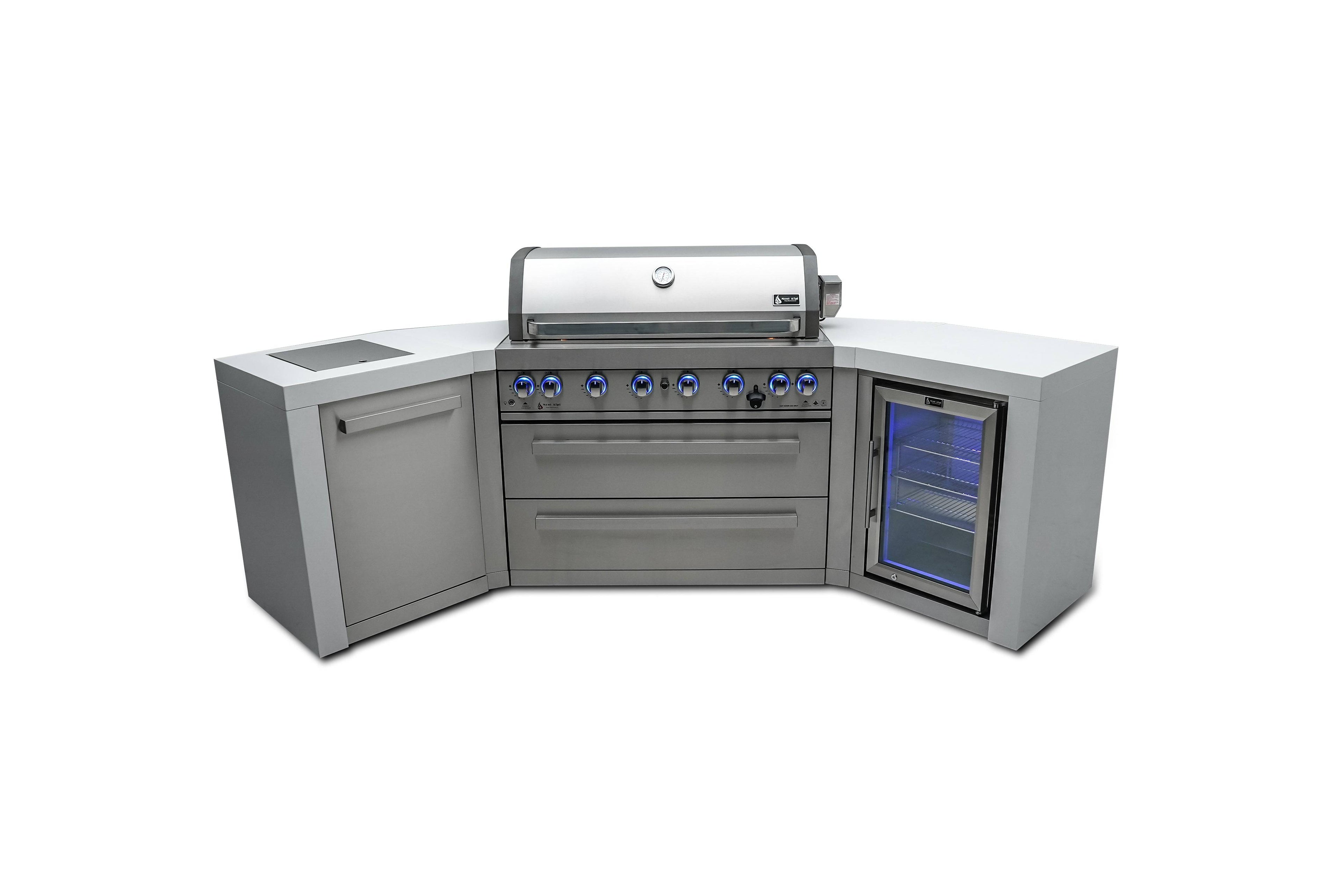 Mont Alpi 805 Deluxe Island with 45 Degree Corners and a Fridge Cabinet - Wheatland Fireplace