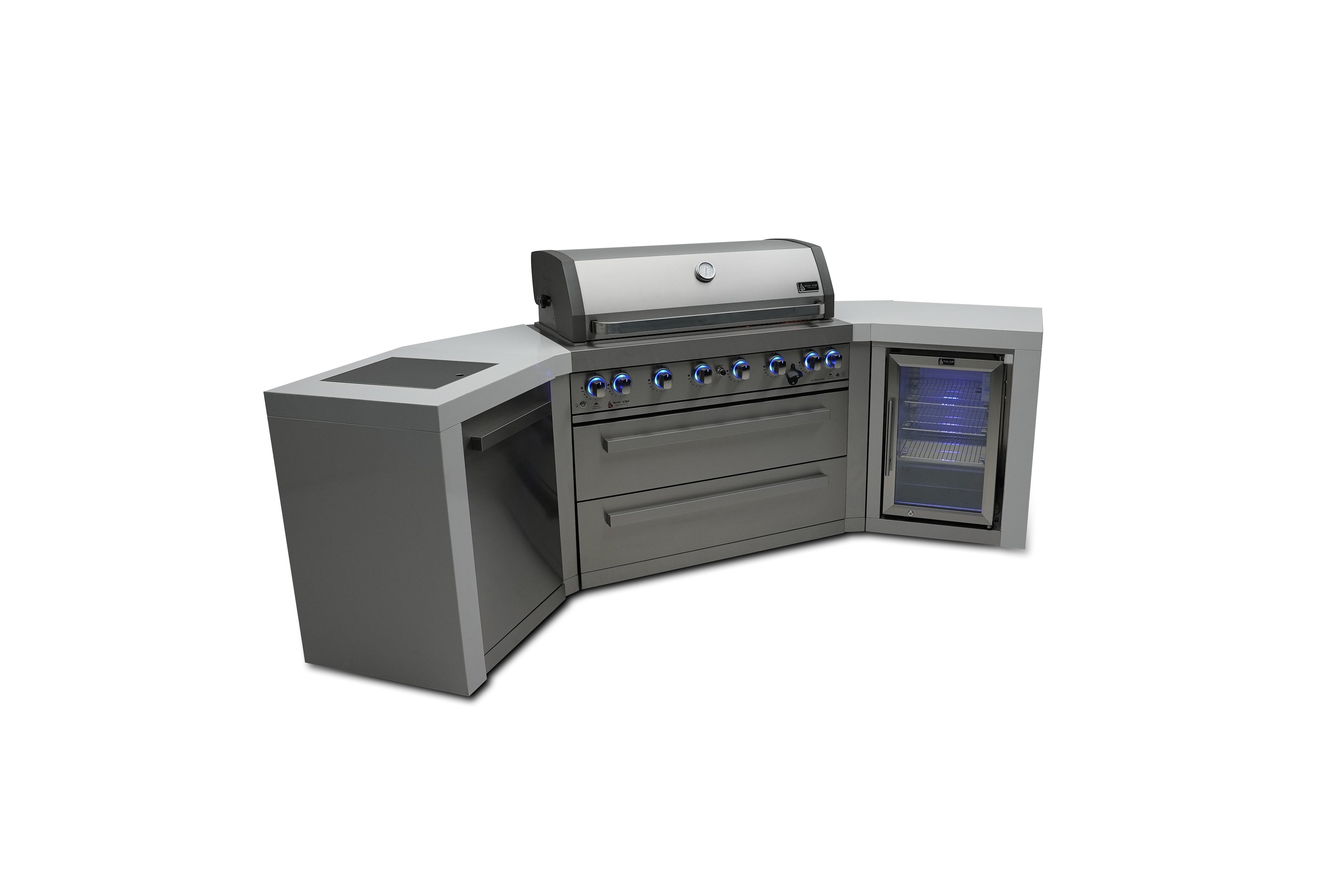 Mont Alpi 805 Deluxe Island with 45 Degree Corners and a Fridge Cabinet - Wheatland Fireplace