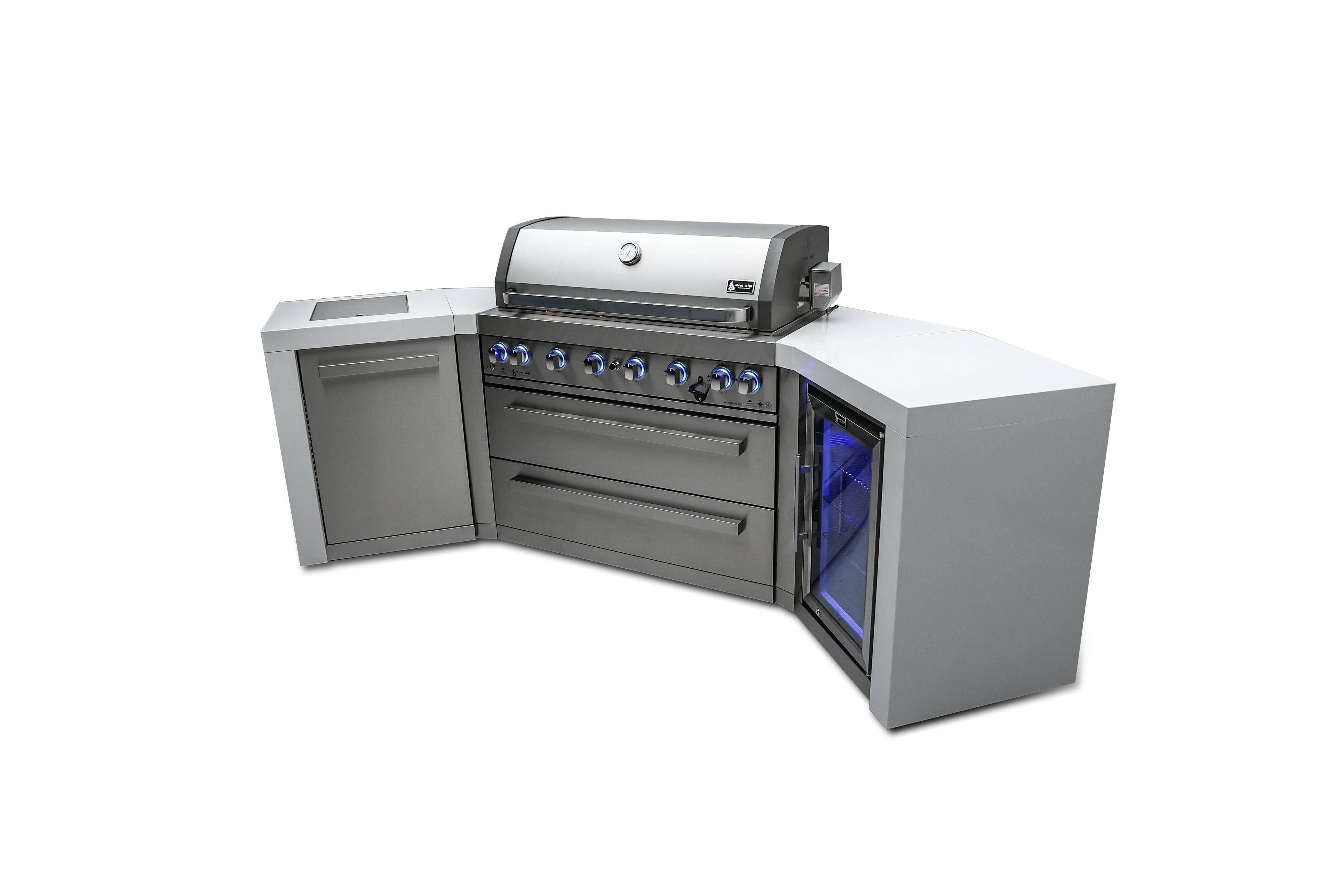 Mont Alpi 805 Deluxe Island with 45 Degree Corners and a Fridge Cabinet - Wheatland Fireplace