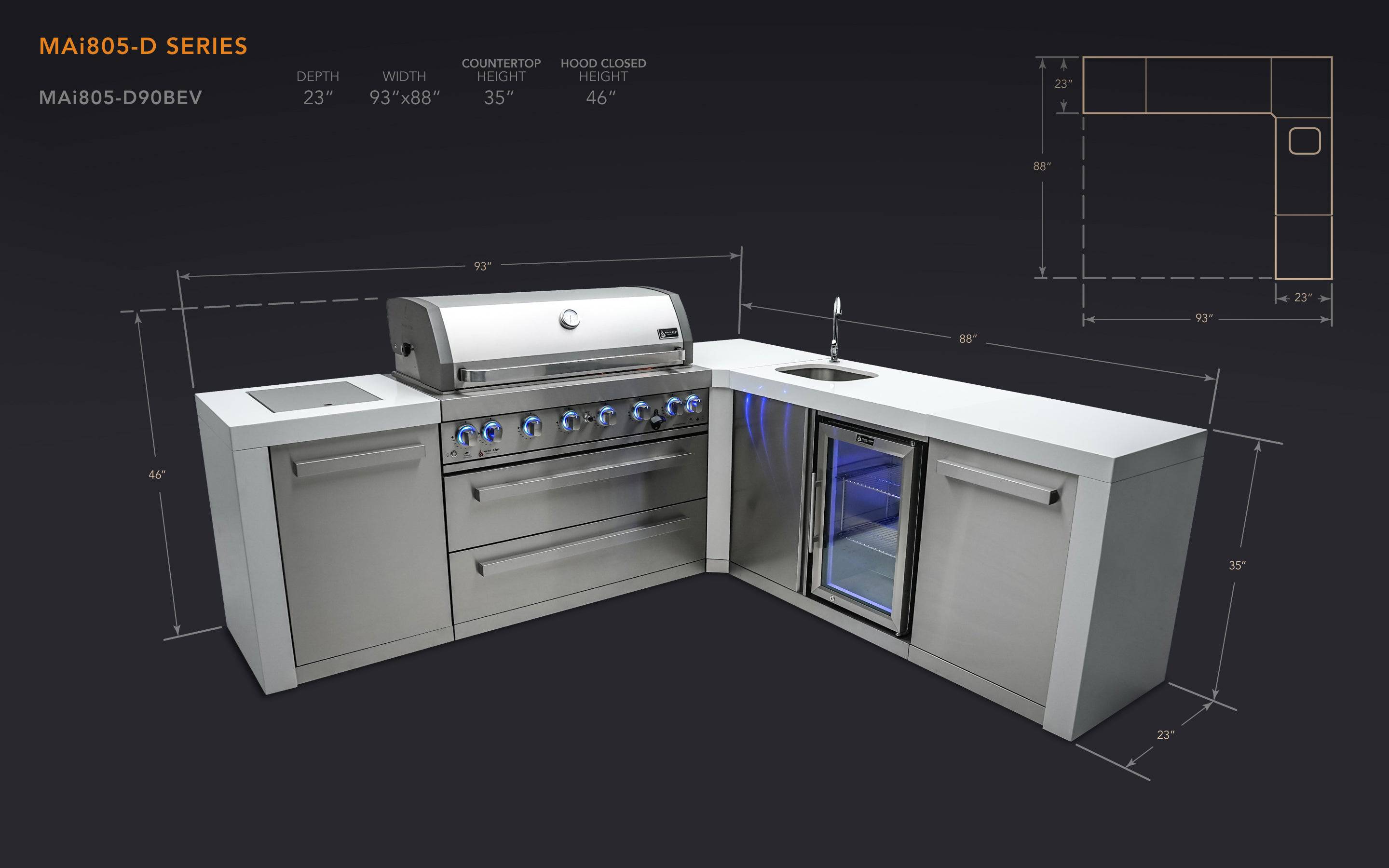 Mont Alpi 805 Deluxe Island with a 90 Degree Corner and Beverage Center - Wheatland Fireplace