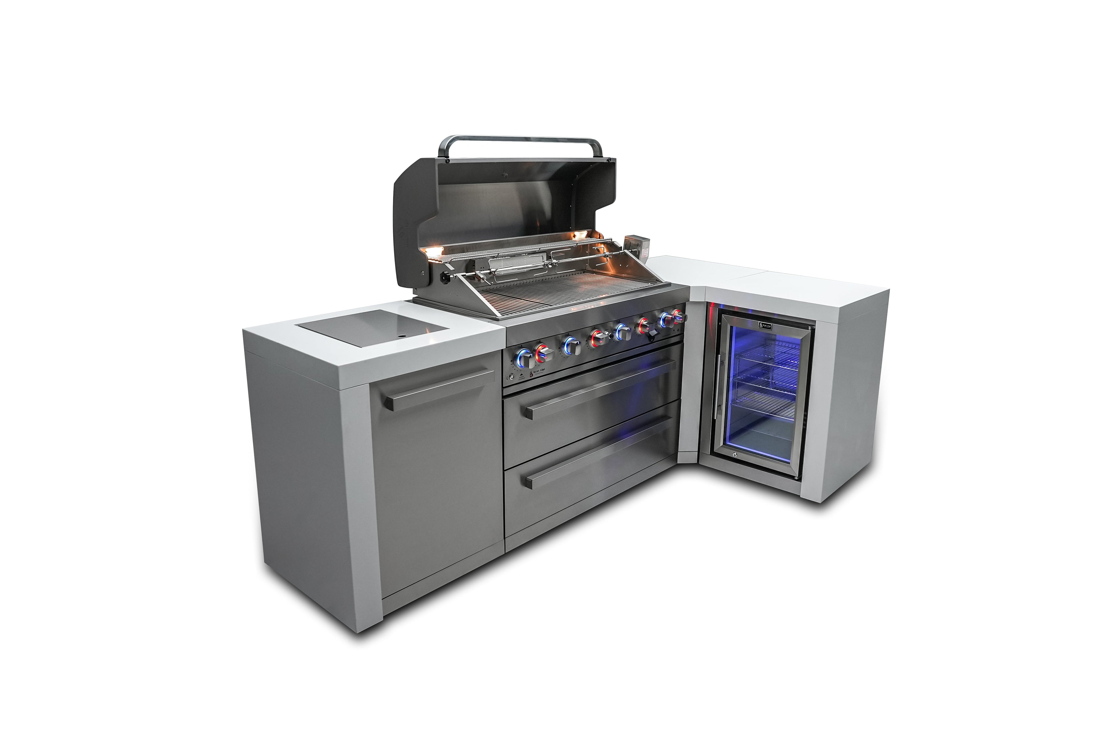 Mont Alpi 805 Deluxe Island with a 90 Degree Corner and a Fridge Cabinet - Wheatland Fireplace