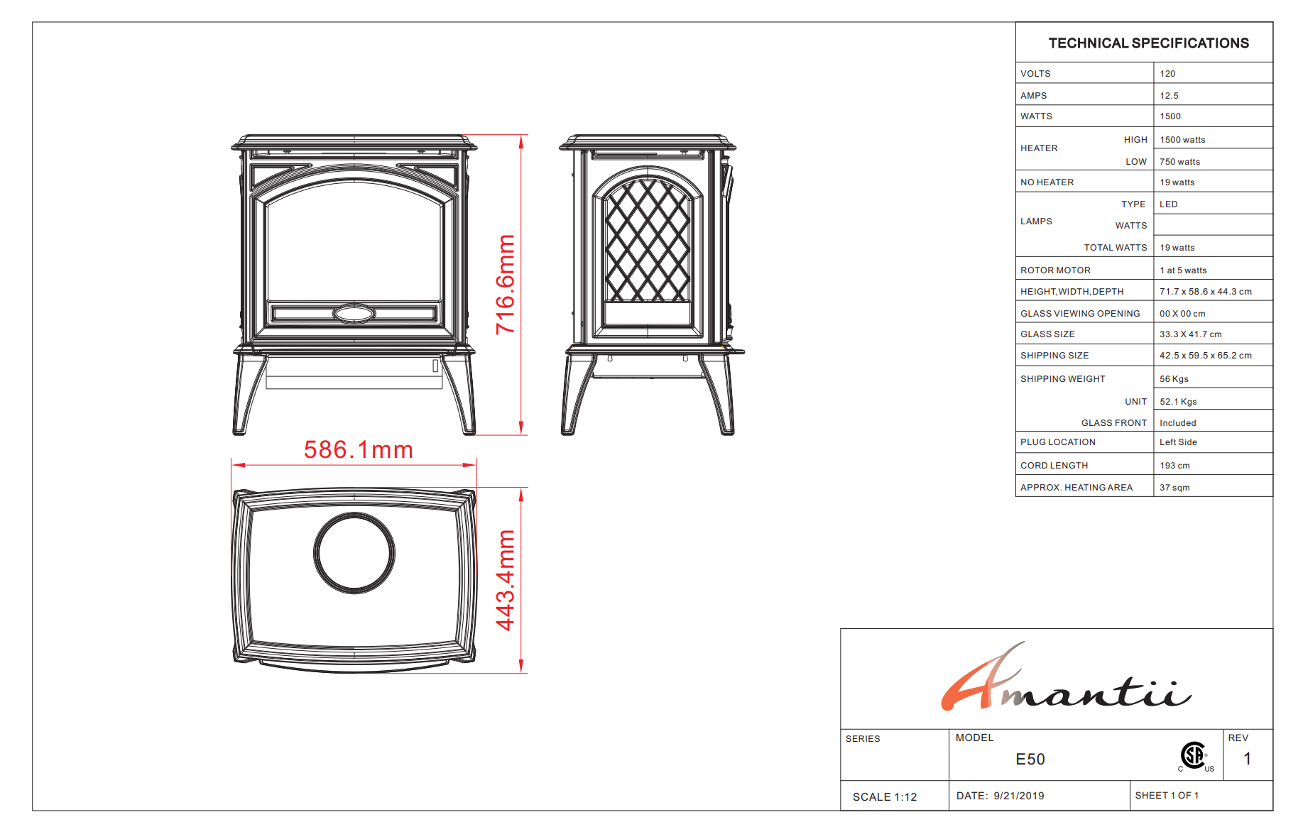 Amantii Cast Iron Freestand Electric Fireplace - Wheatland Fireplace