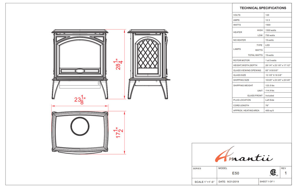 Amantii Cast Iron Freestand Electric Fireplace - Wheatland Fireplace