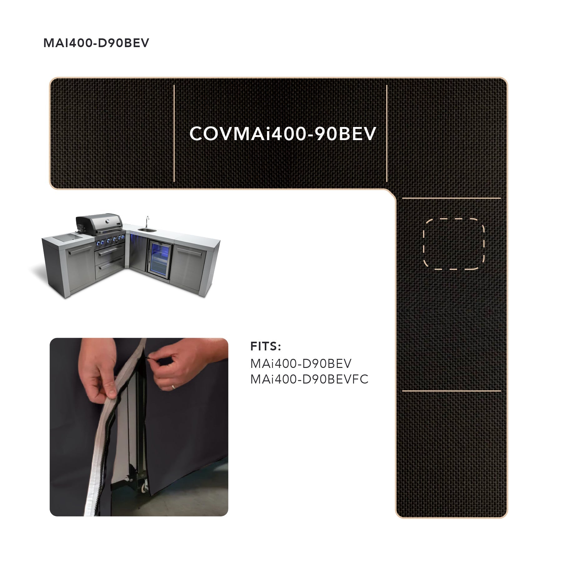 Cover for 400  Island with a 90 Degree Corner and Beverage Center - Wheatland Fireplace