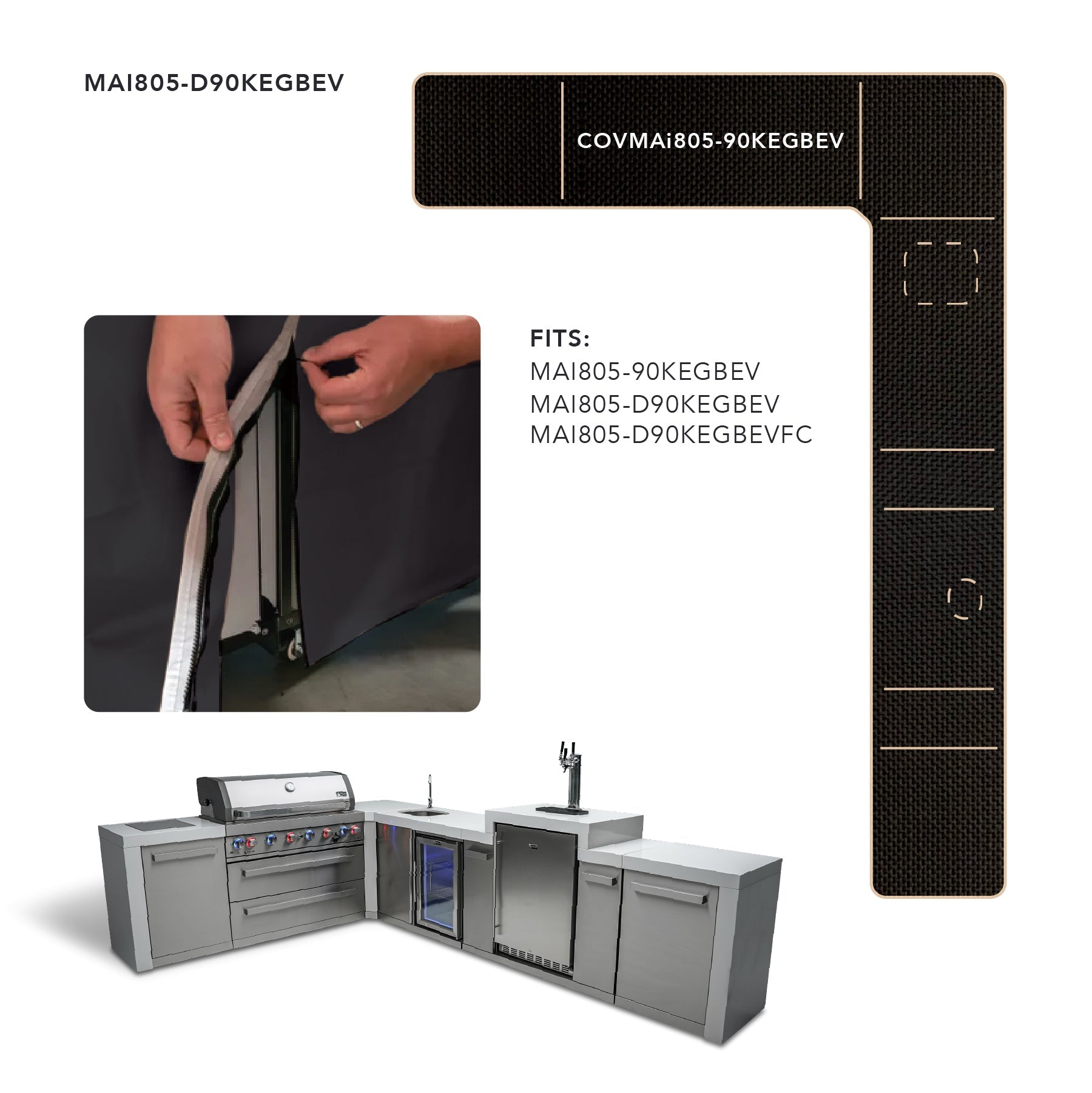 Cover for 805  Island with a 90 Degree Corner and Kegerator - Wheatland Fireplace