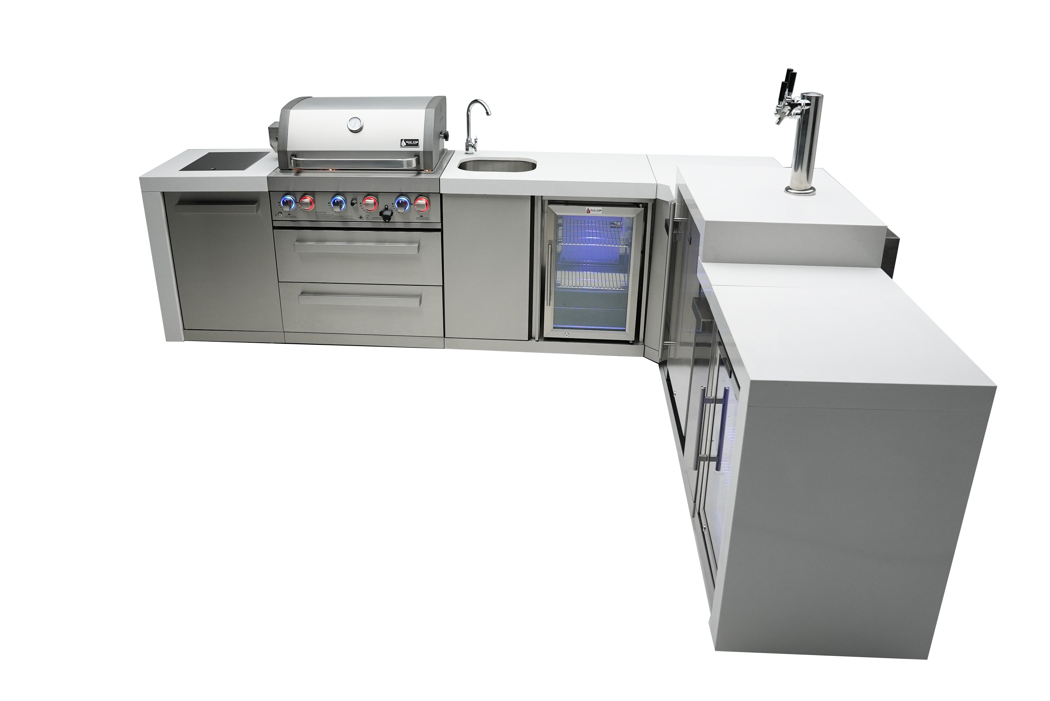 Mont Alpi 400 Deluxe Island with a 90 Degree Corner, Kegerator, Beverage Center and Fridge Cabinet - Wheatland Fireplace