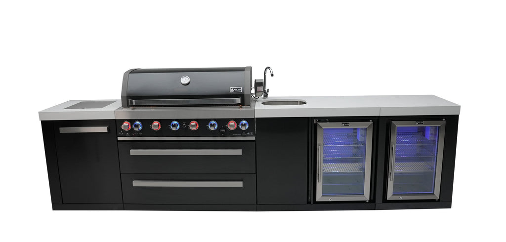 Mont Alpi 805 Black Stainless Steel Island with a Beverage Center and Fridge Cabinet - Wheatland Fireplace
