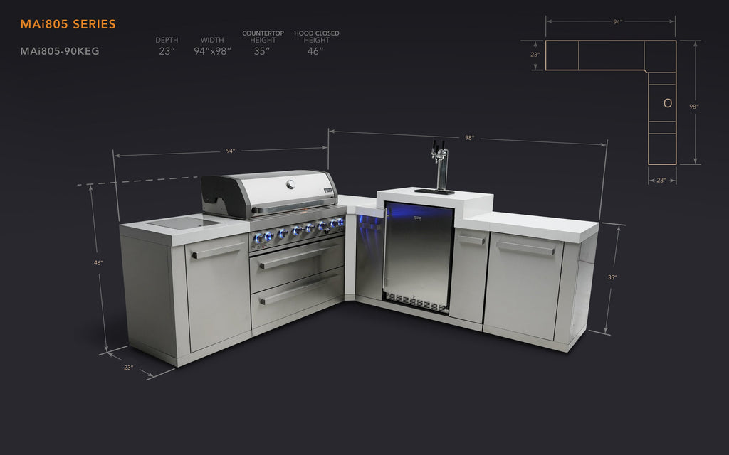 Mont Alpi 805 Island with a 90 Degree Corner and Kegerator - Wheatland Fireplace