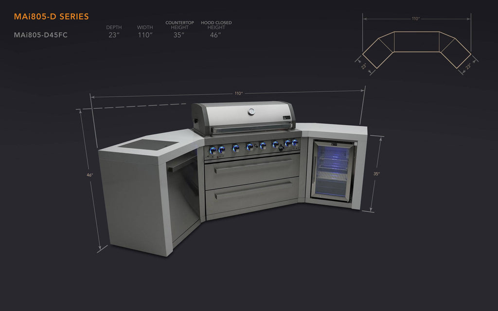 Mont Alpi 805 Deluxe Island with 45 Degree Corners and a Fridge Cabinet - Wheatland Fireplace