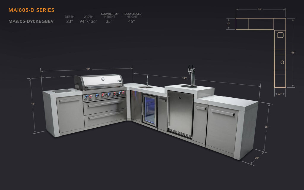 Mont Alpi 805 Deluxe Island with a 90 Degree Corner, Kegerator and Beverage Center - Wheatland Fireplace