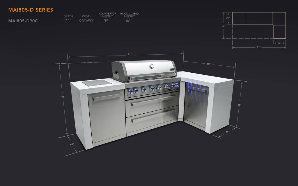 Mont Alpi 805 Deluxe Island with a 90 Degree Corner - Wheatland Fireplace