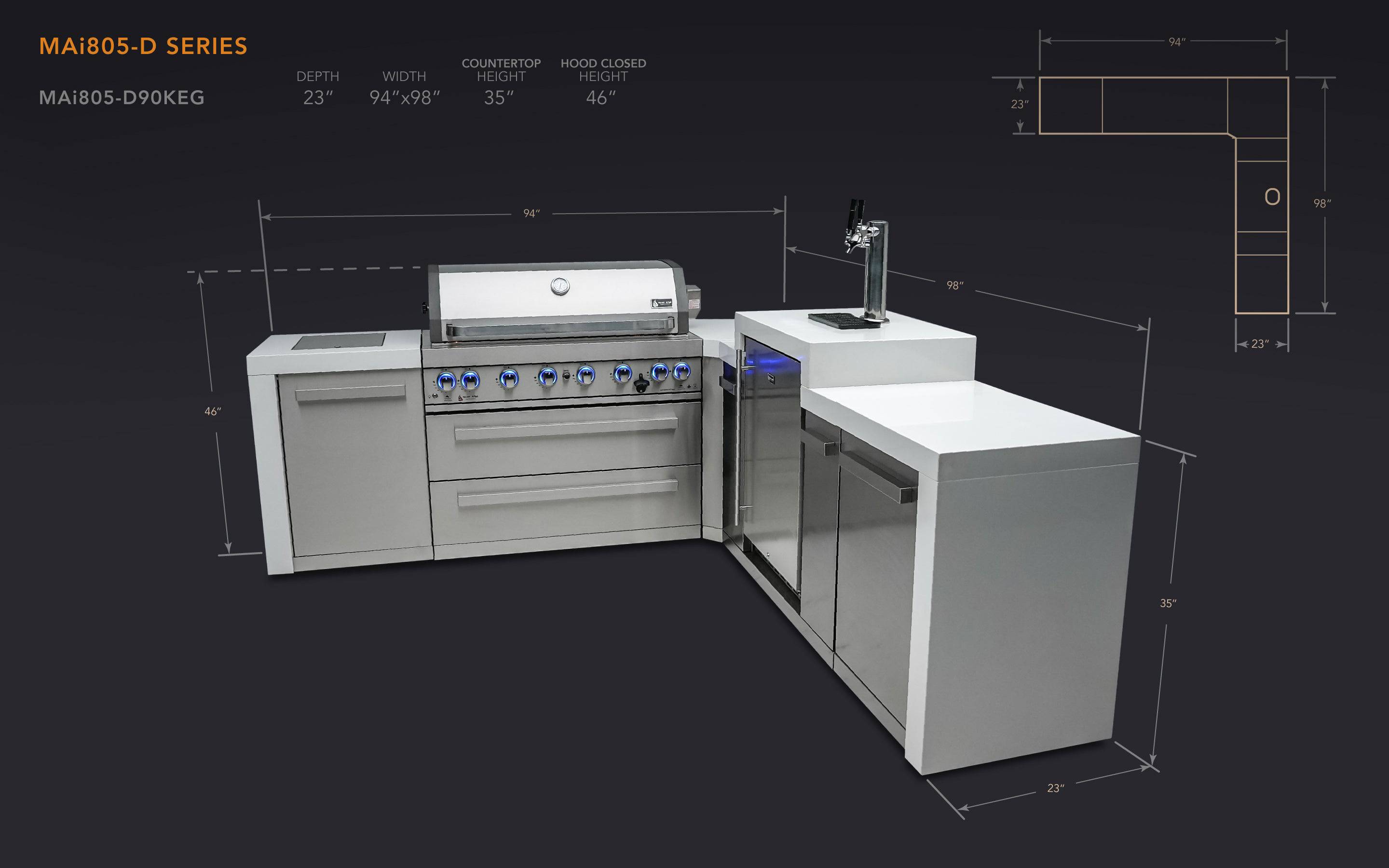 Mont Alpi 805 Deluxe Island with a 90 Degree Corner and Kegerator - Wheatland Fireplace