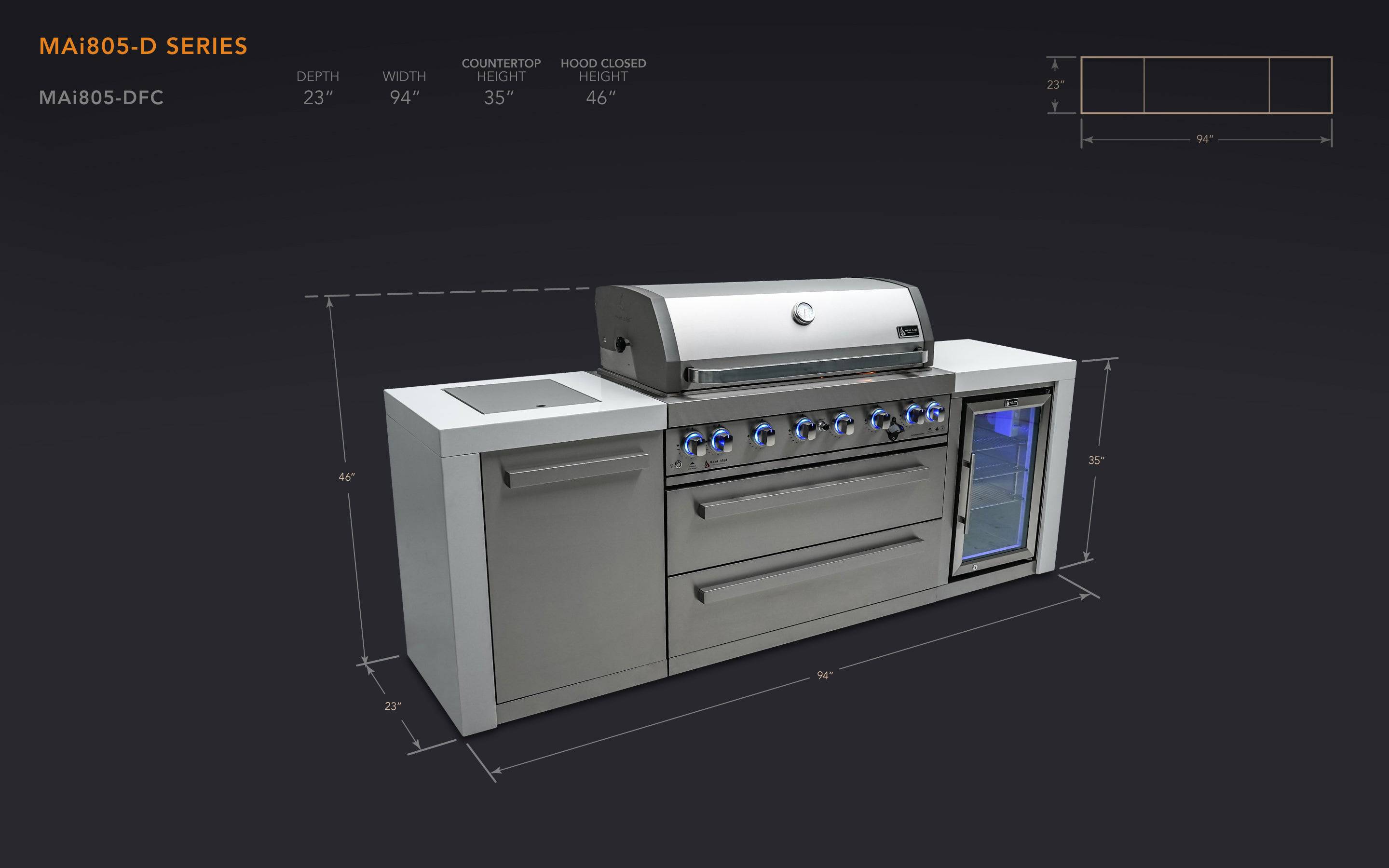 Mont Alpi 805 Deluxe Island with a Fridge Cabinet - Wheatland Fireplace