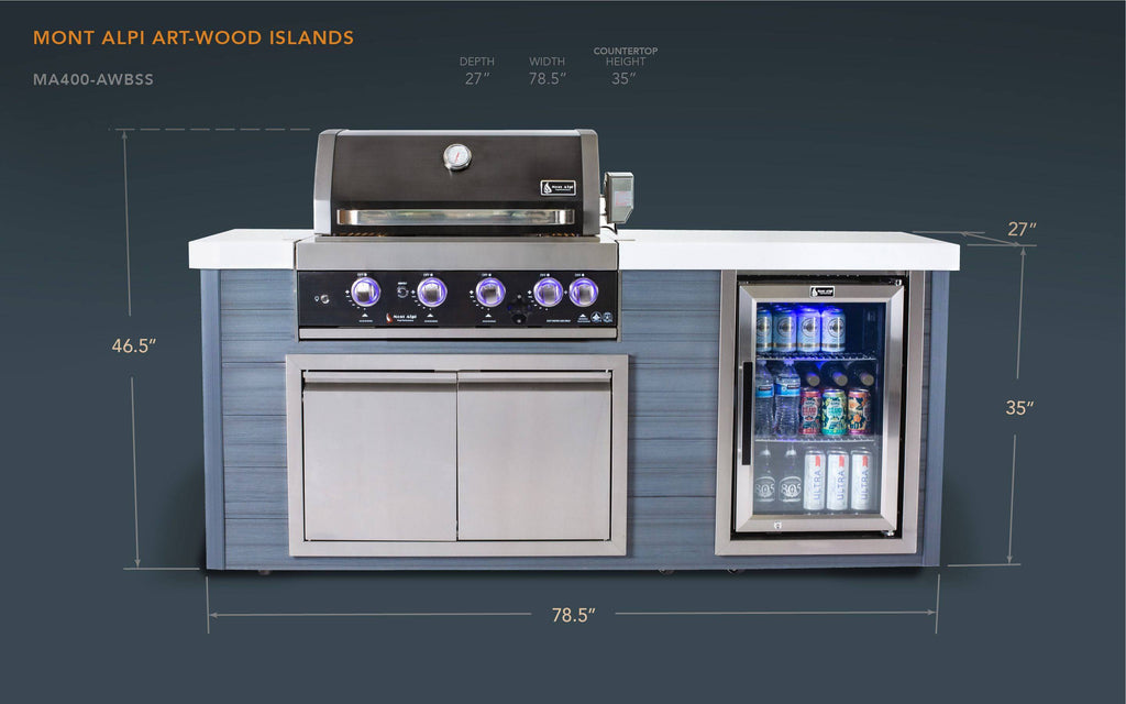 Mont Alpi 4 Burner Black Stainless Steel Artwood Outdoor Island Grill - Wheatland Fireplace