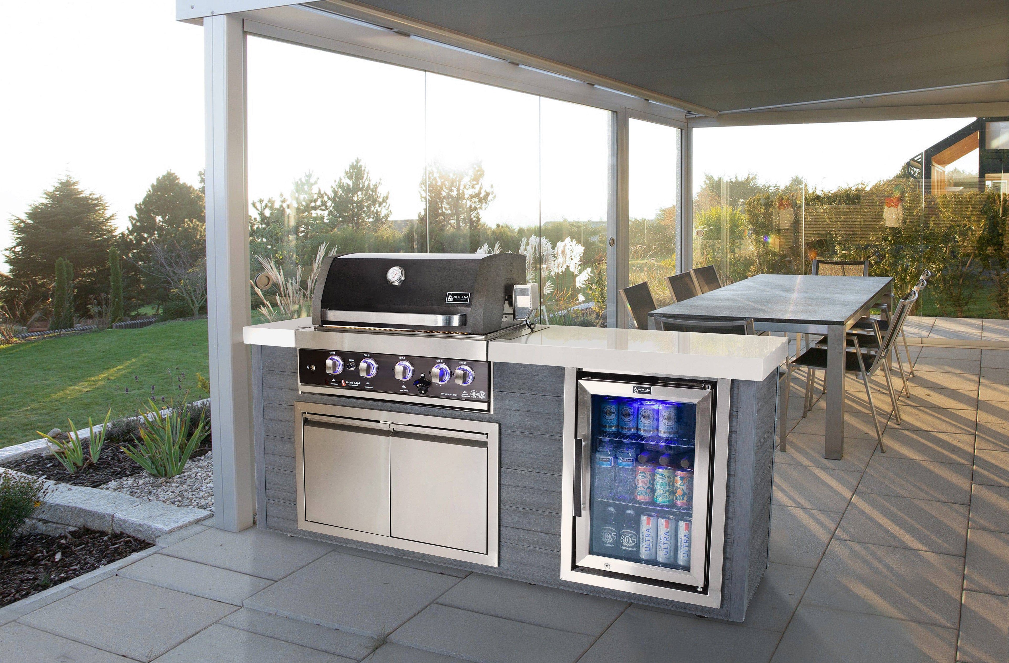 Mont Alpi 4 Burner Black Stainless Steel Artwood Outdoor Island Grill - Wheatland Fireplace