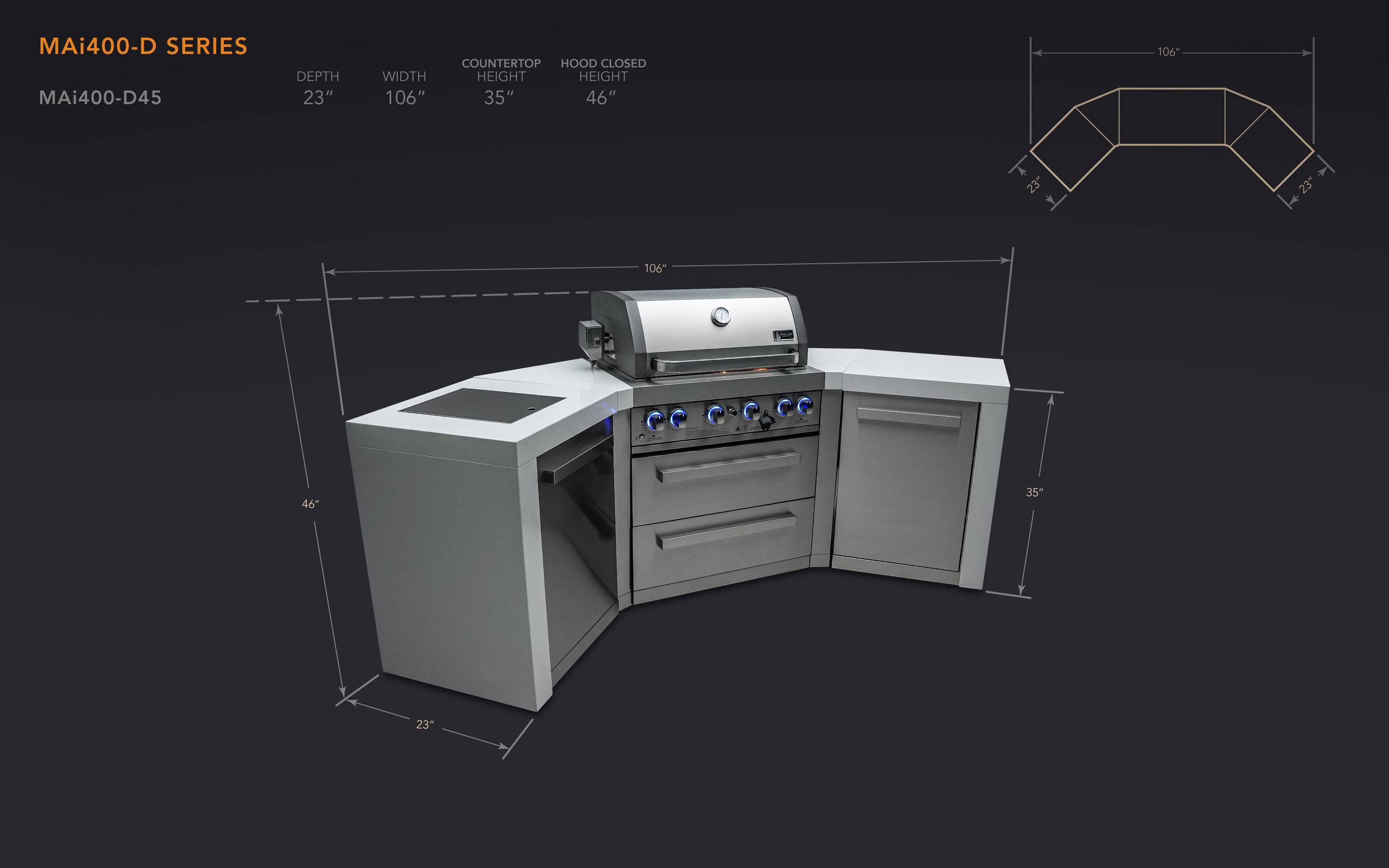 Mont Alpi 400 Deluxe Island with 45 Degree Corners - Wheatland Fireplace