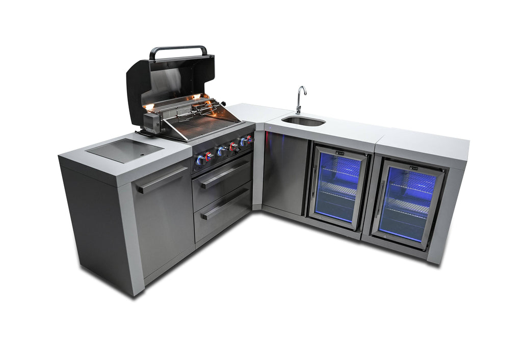 Mont Alpi 400 Deluxe Island with a 90 Degree Corner, Beverage center and Fridge Cabinet - Wheatland Fireplace