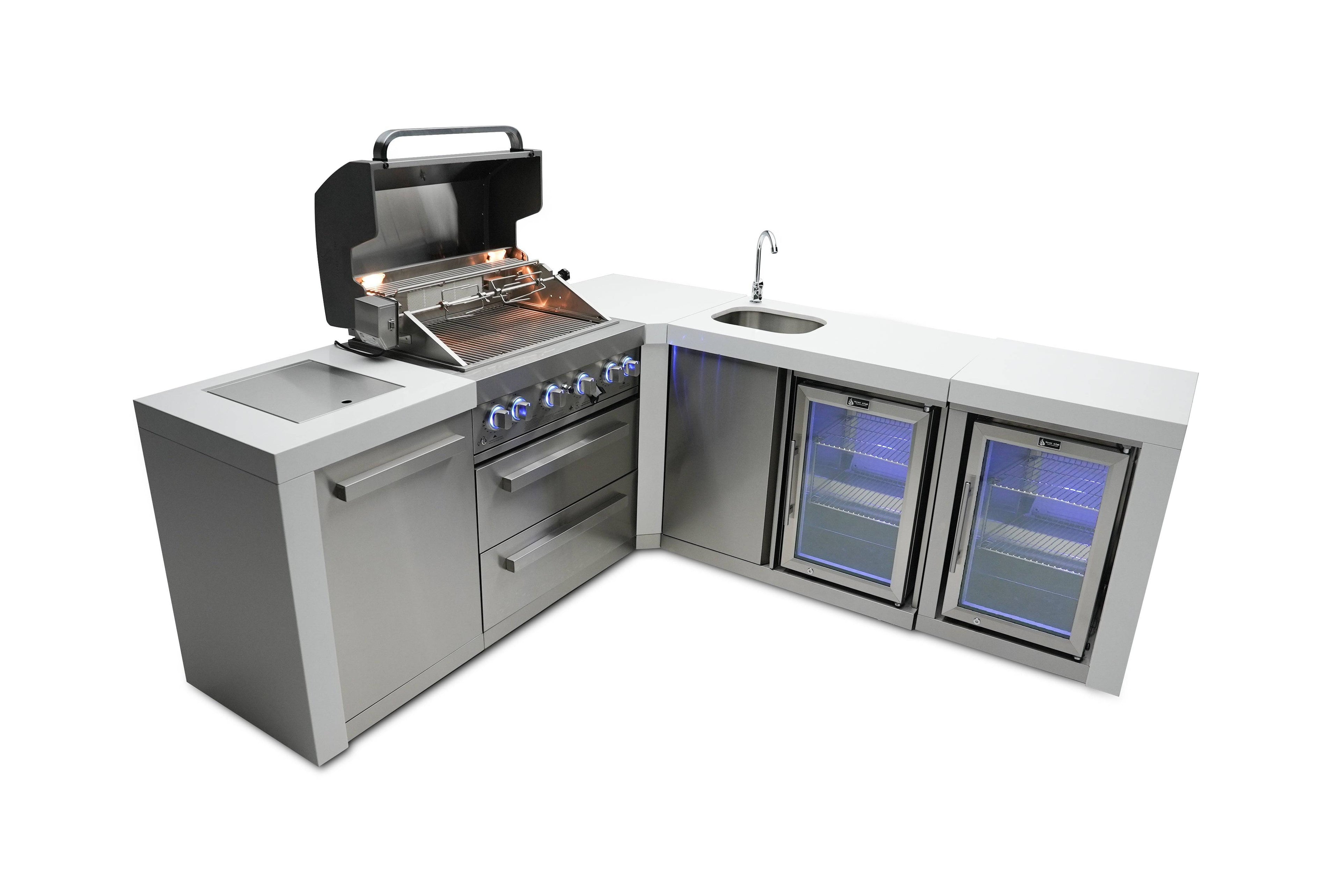 Mont Alpi 400 Deluxe Island with a 90 Degree Corner, Beverage center and Fridge Cabinet - Wheatland Fireplace