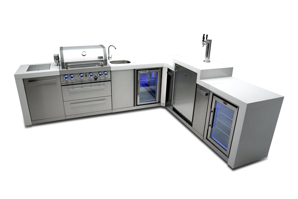 Mont Alpi 400 Deluxe Island with a 90 Degree Corner, Kegerator, Beverage Center and Fridge Cabinet - Wheatland Fireplace