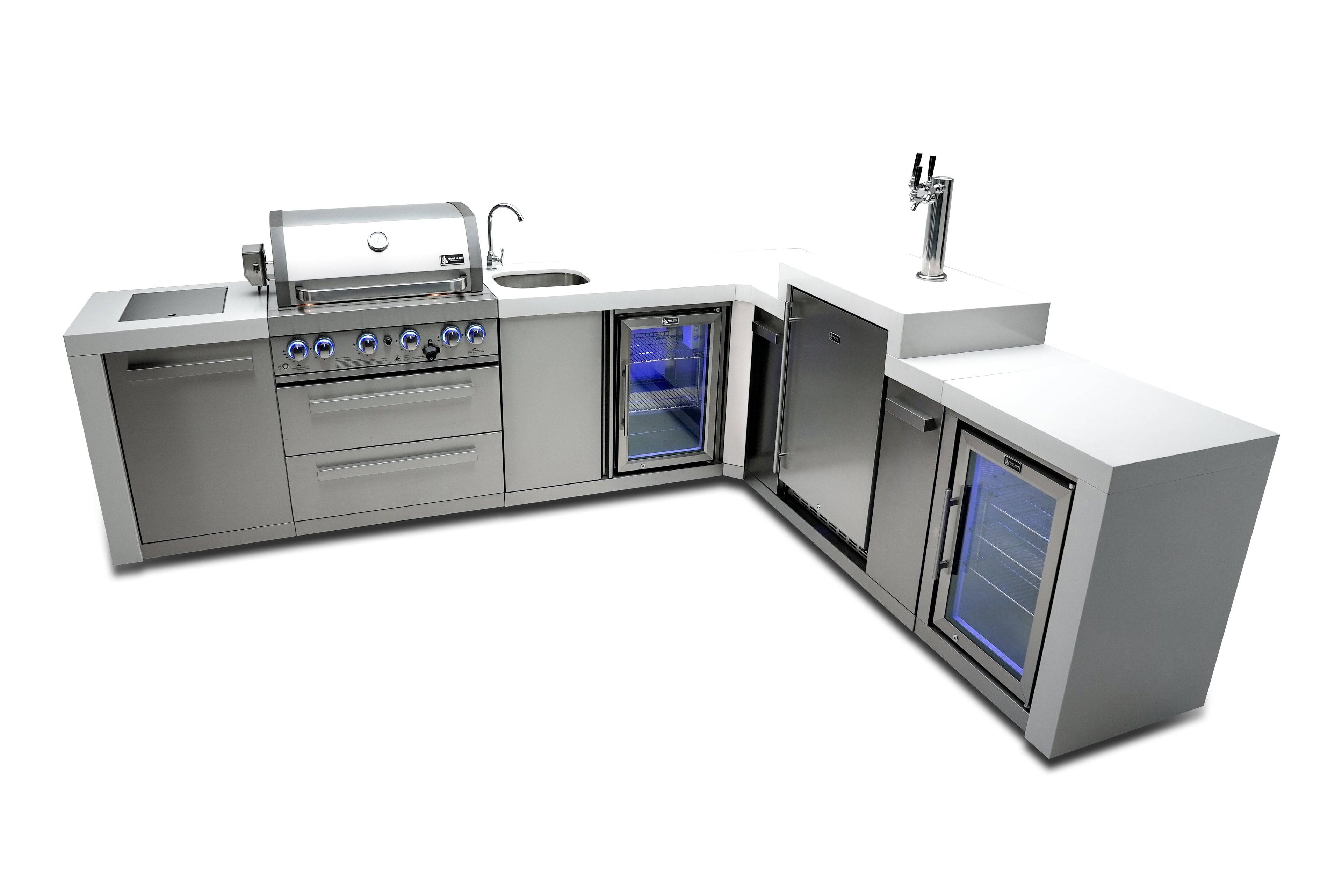 Mont Alpi 400 Deluxe Island with a 90 Degree Corner, Kegerator, Beverage Center and Fridge Cabinet - Wheatland Fireplace