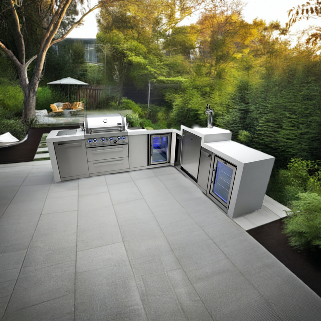 Mont Alpi 400 Deluxe Island with a 90 Degree Corner, Kegerator, Beverage Center and Fridge Cabinet - Wheatland Fireplace