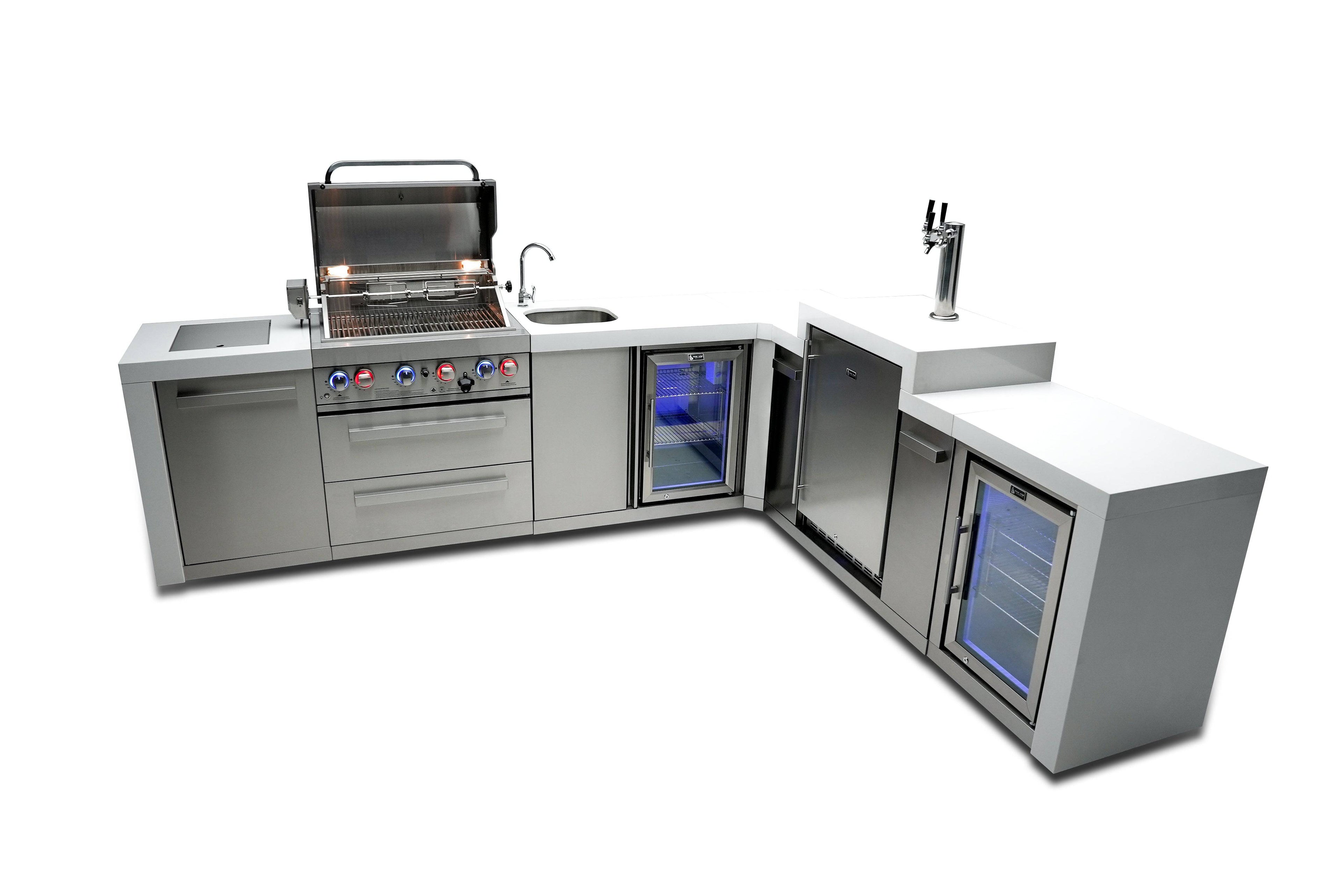 Mont Alpi 400 Deluxe Island with a 90 Degree Corner, Kegerator, Beverage Center and Fridge Cabinet - Wheatland Fireplace