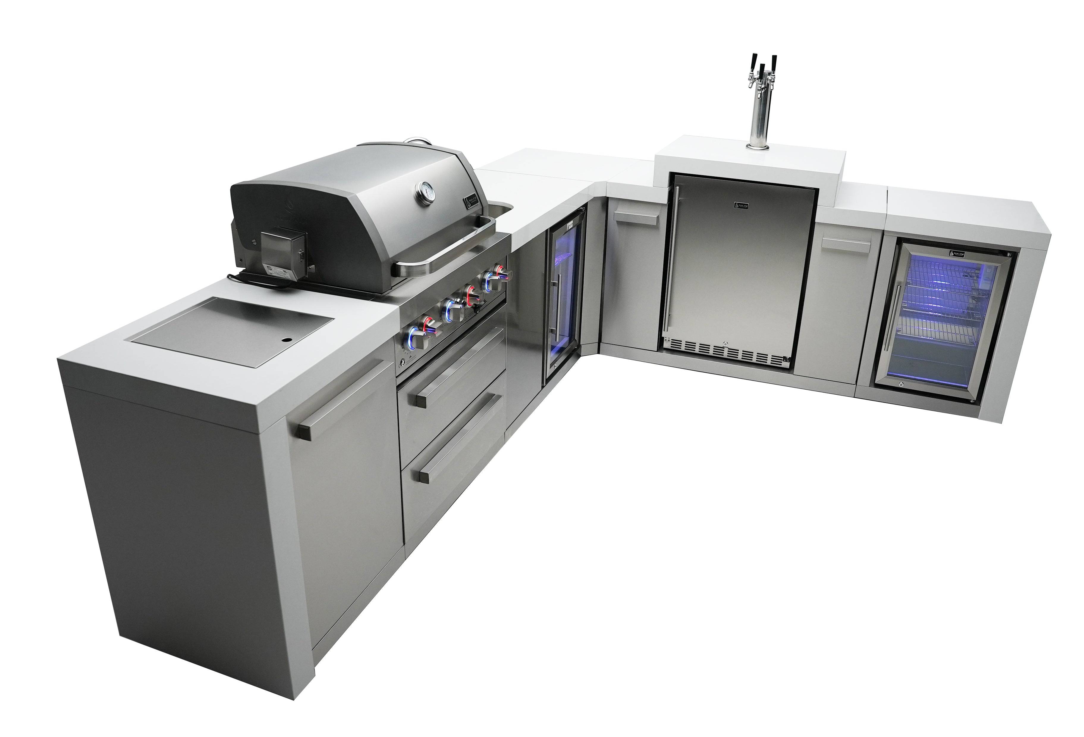 Mont Alpi 400 Deluxe Island with a 90 Degree Corner, Kegerator, Beverage Center and Fridge Cabinet - Wheatland Fireplace