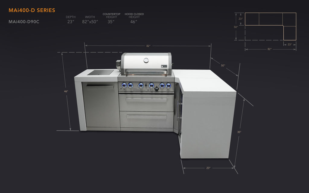 Mont Alpi 400 Deluxe Island with a 90 Degree Corner - Wheatland Fireplace