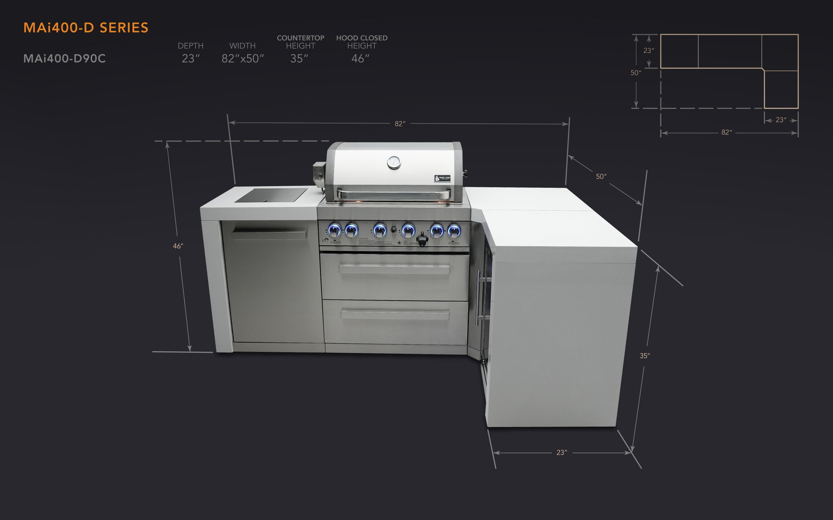 Mont Alpi 400 Deluxe Island with a 90 Degree Corner - Wheatland Fireplace