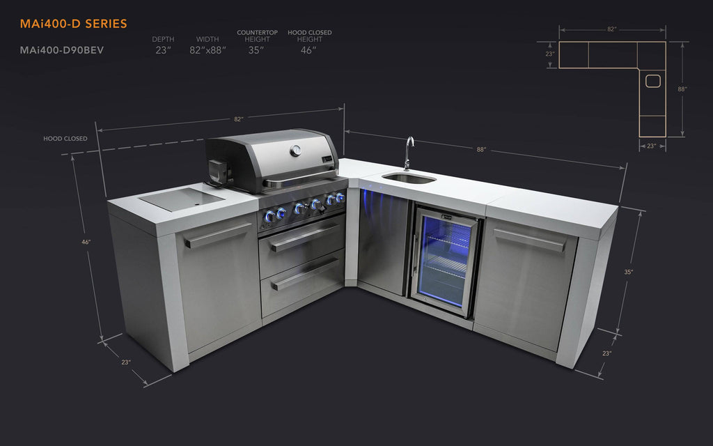 Mont Alpi 400 Deluxe Island with a 90 Degree Corner and Beverage Center - Wheatland Fireplace