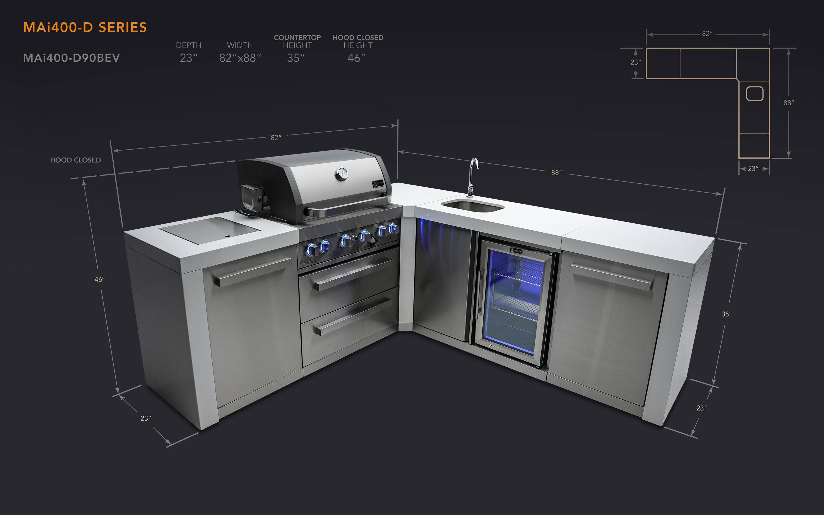 Mont Alpi 400 Deluxe Island with a 90 Degree Corner and Beverage Center - Wheatland Fireplace