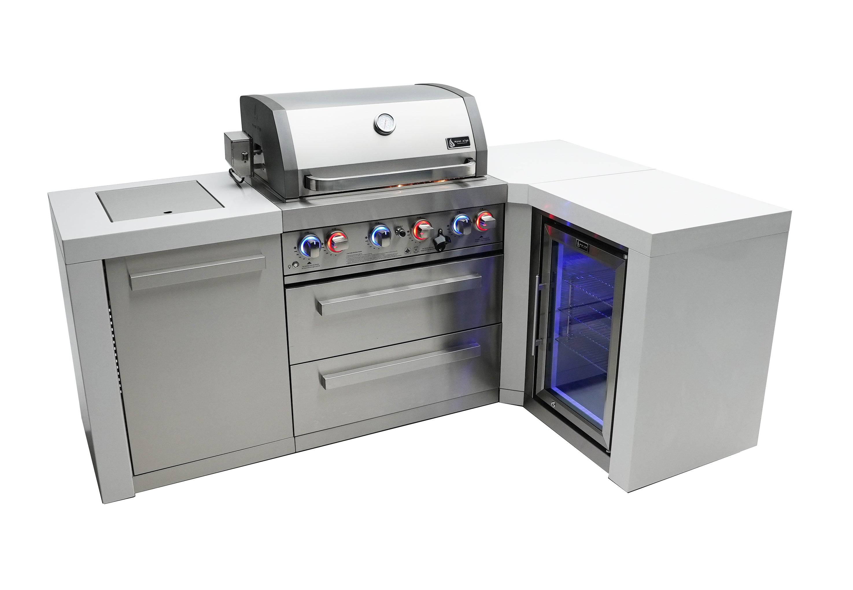 Mont Alpi 400 Deluxe Island with a 90 Degree Corner and a Fridge Cabinet - Wheatland Fireplace