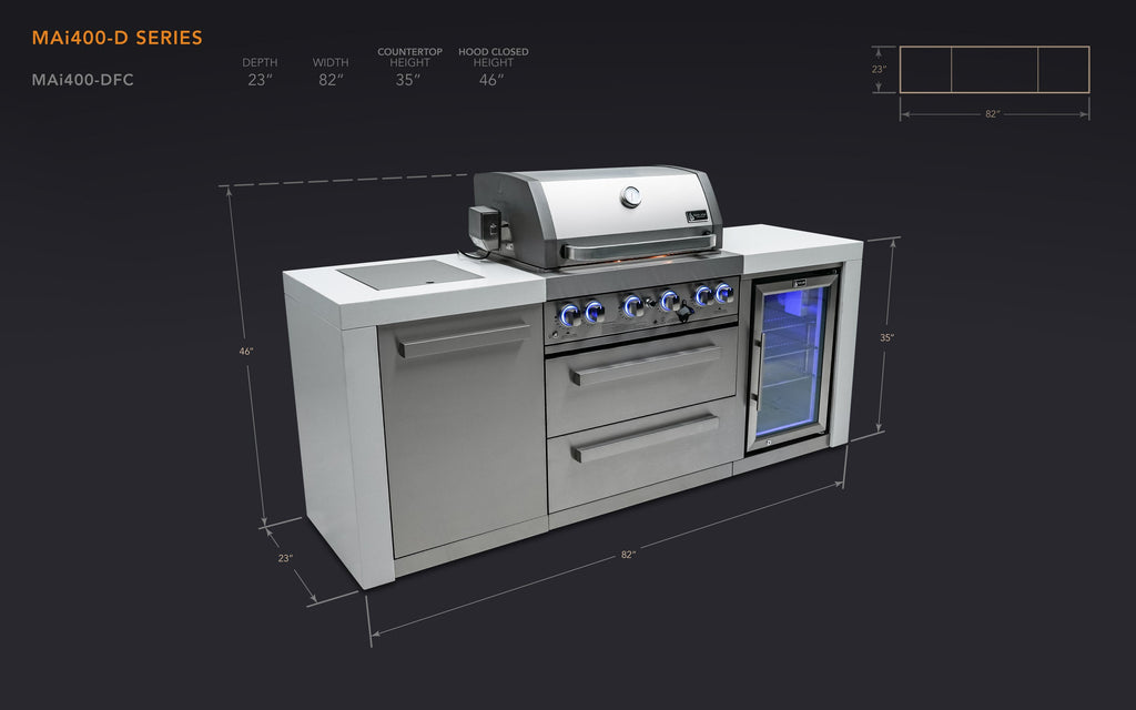 Mont Alpi 400 Deluxe Island with a Fridge Cabinet - Wheatland Fireplace