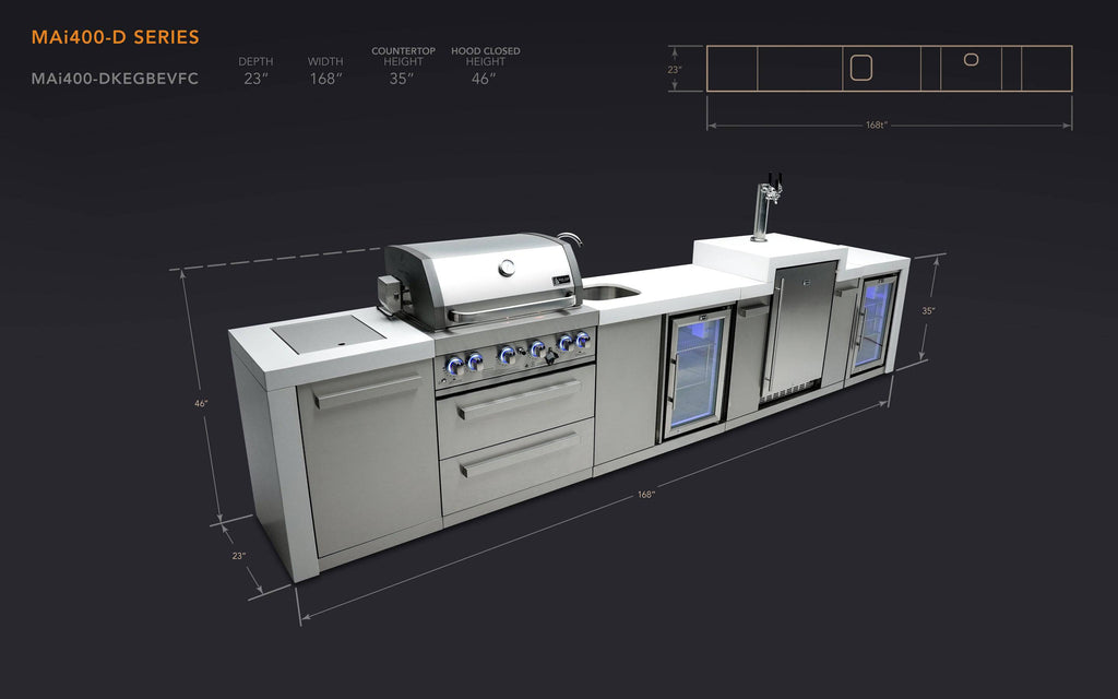 Mont Alpi 400 Deluxe Island with a Kegerator, Beverage Center and Fridge Cabinet - Wheatland Fireplace