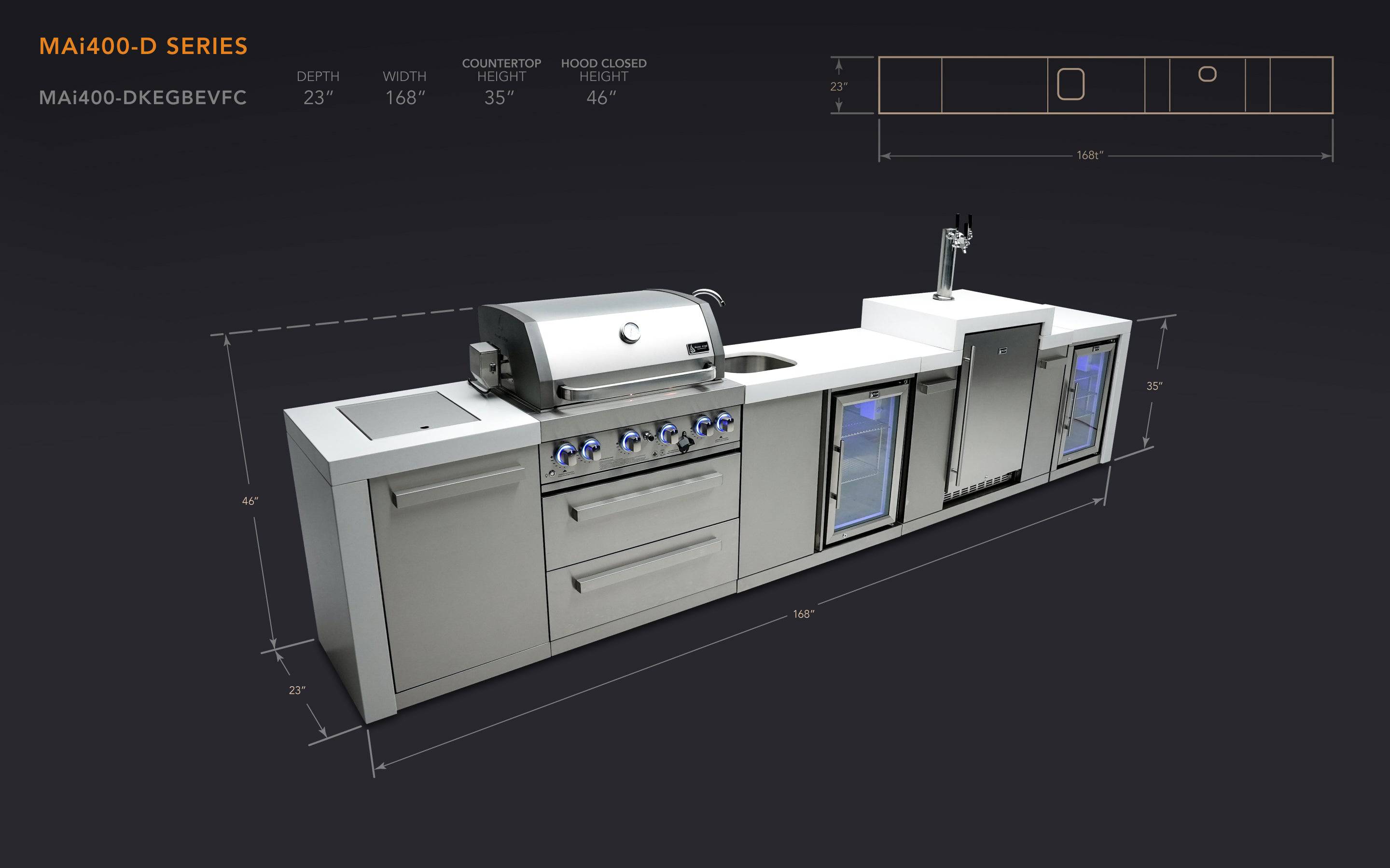 Mont Alpi 400 Deluxe Island with a Kegerator, Beverage Center and Fridge Cabinet - Wheatland Fireplace